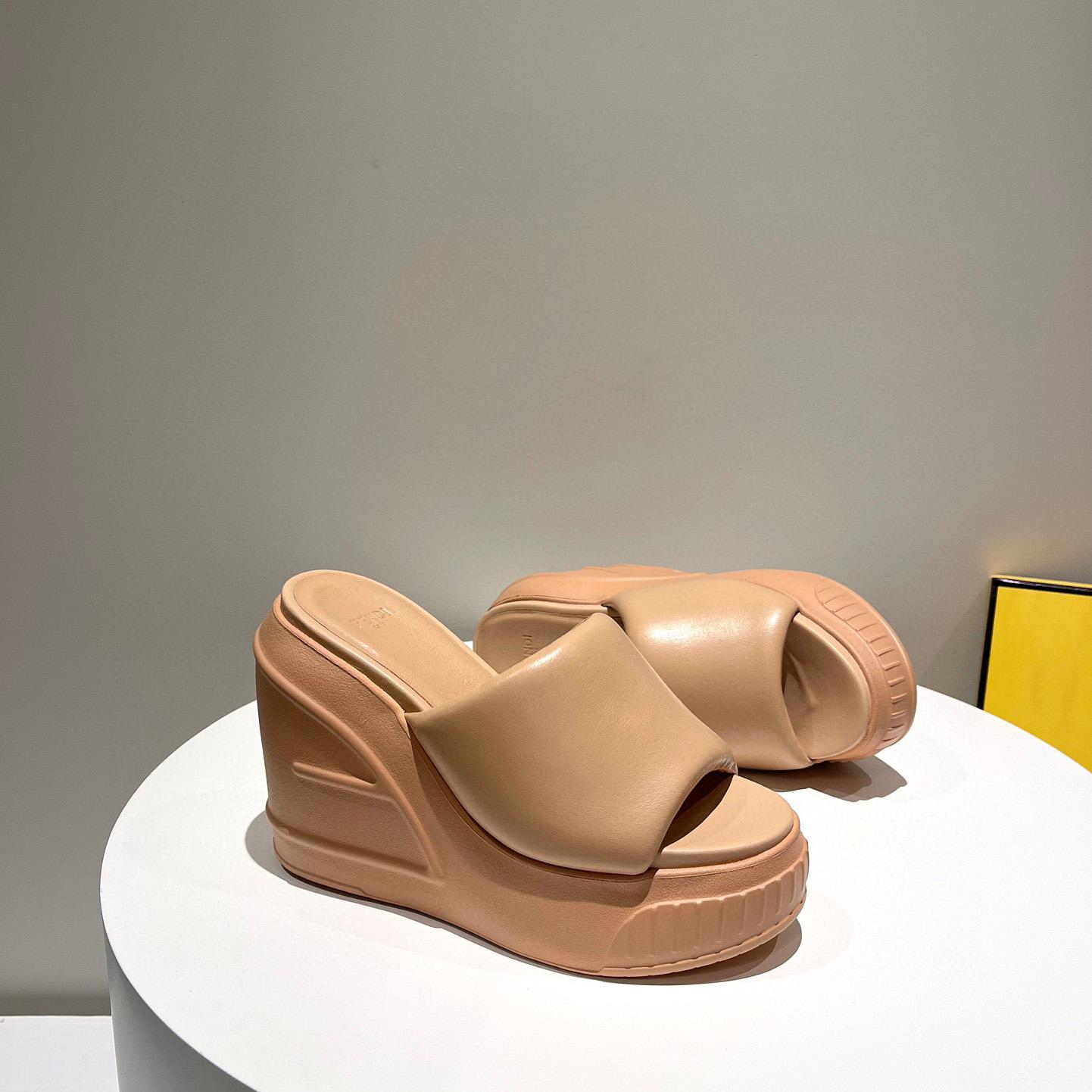 Fendi Fashion Show Beige Nappa Leather Slides - DopestKickz