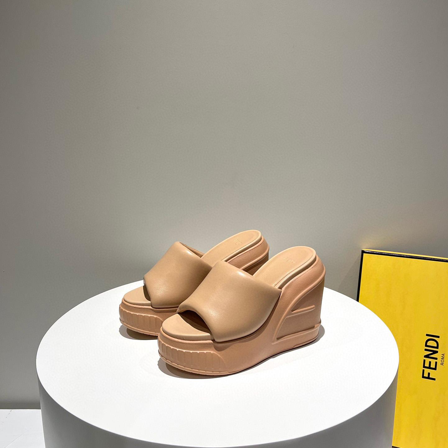 Fendi Fashion Show Beige Nappa Leather Slides - DopestKickz