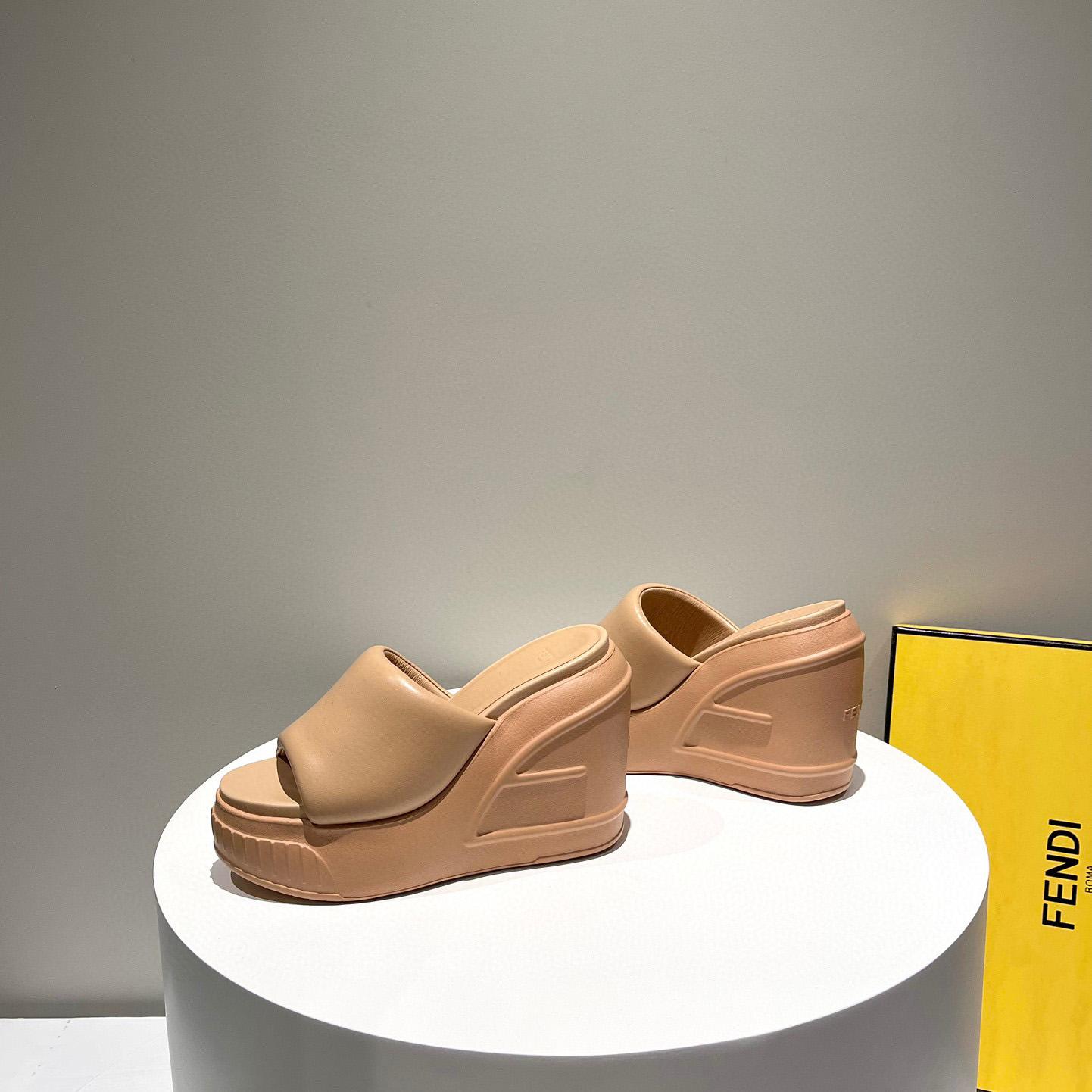 Fendi Fashion Show Beige Nappa Leather Slides - DopestKickz