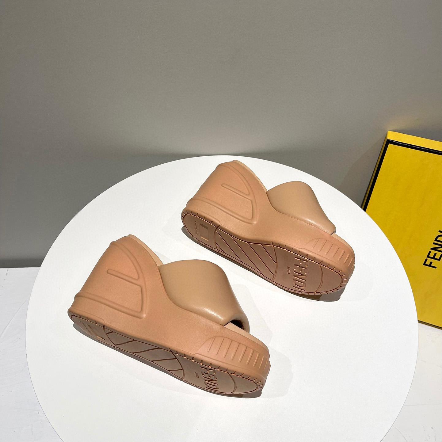 Fendi Fashion Show Beige Nappa Leather Slides - DopestKickz