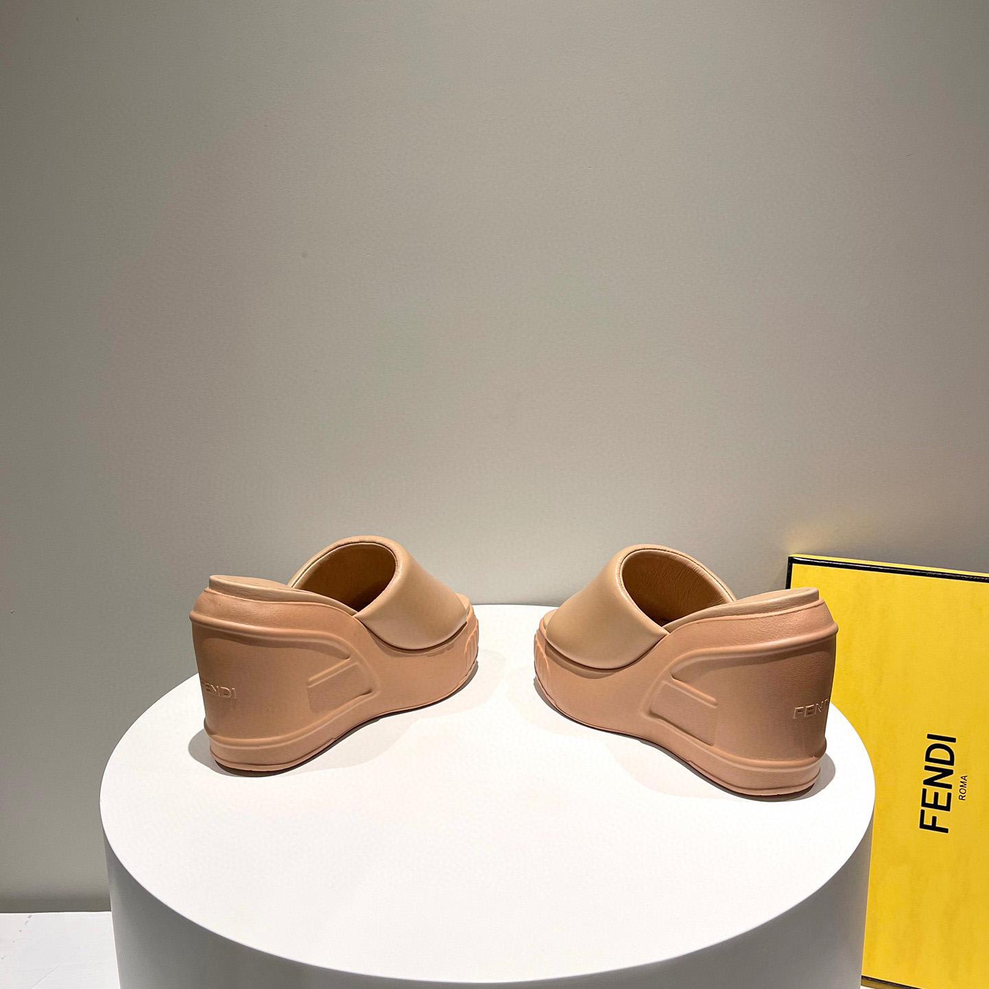 Fendi Fashion Show Beige Nappa Leather Slides - DopestKickz