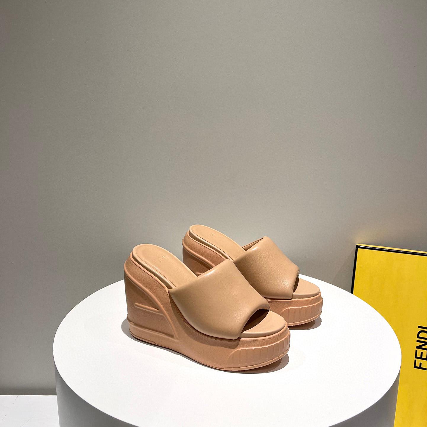 Fendi Fashion Show Beige Nappa Leather Slides - DopestKickz