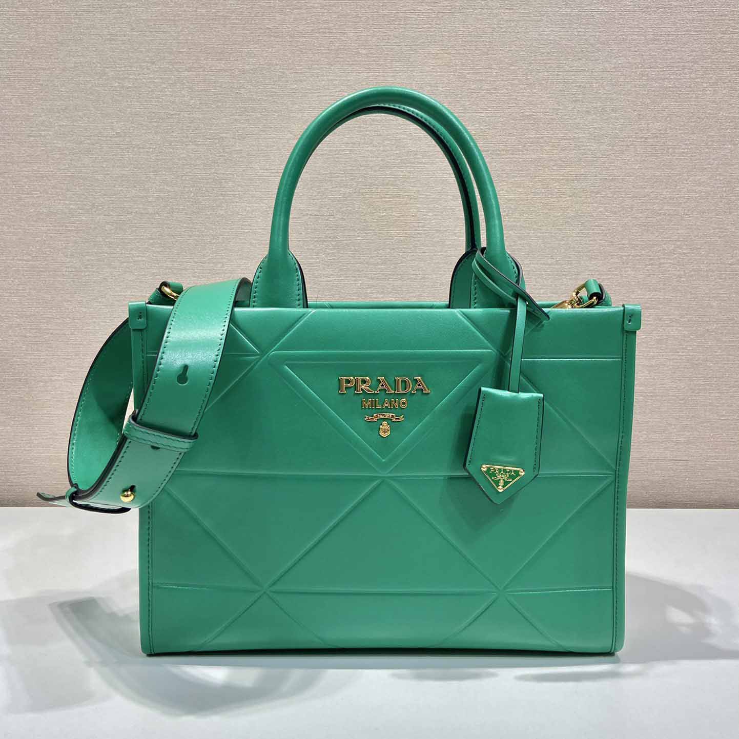 Prada Small Leather Prada Symbole Bag With Topstitching - DopestKickz