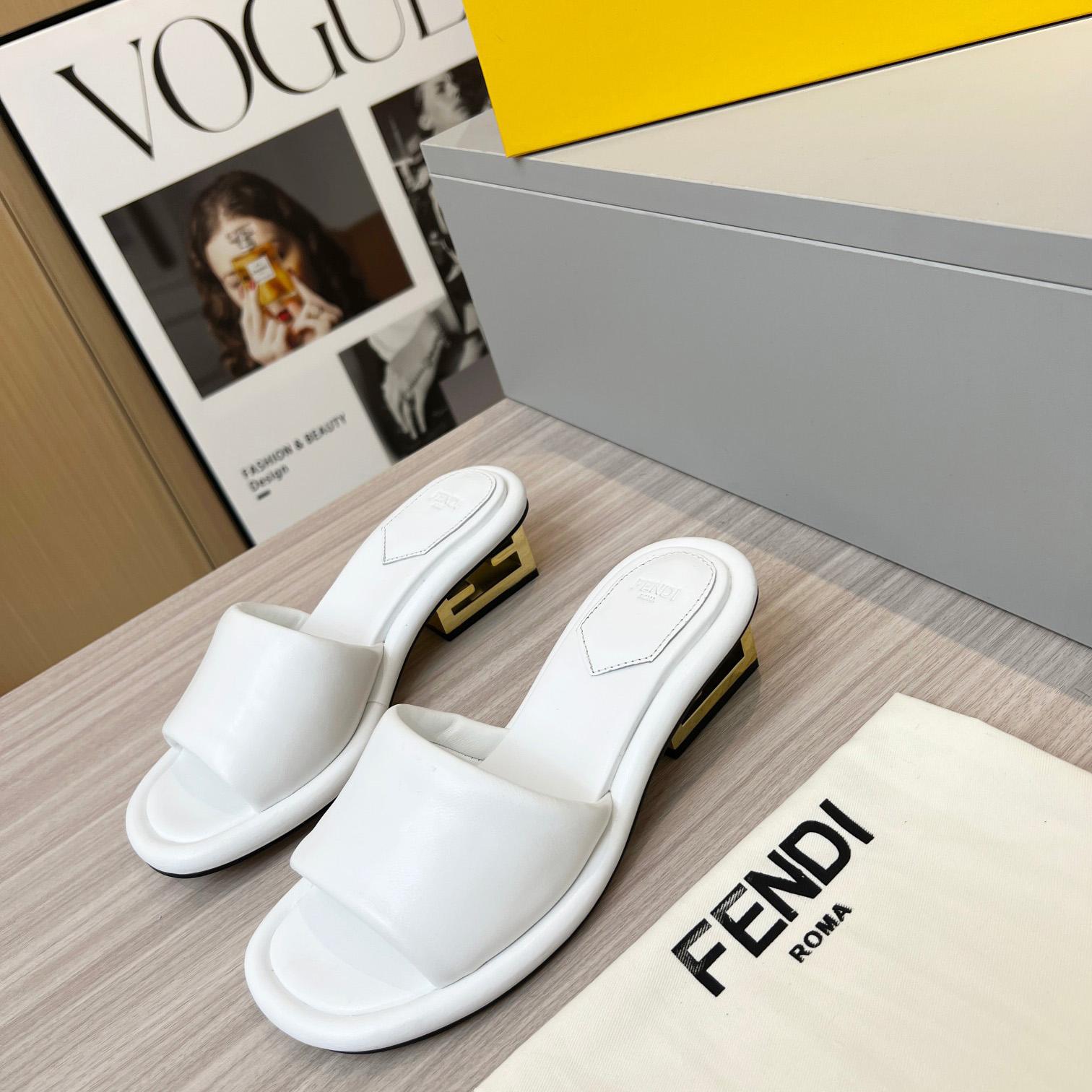 Fendi Baguette White Nappa Leather Slides - DopestKickz