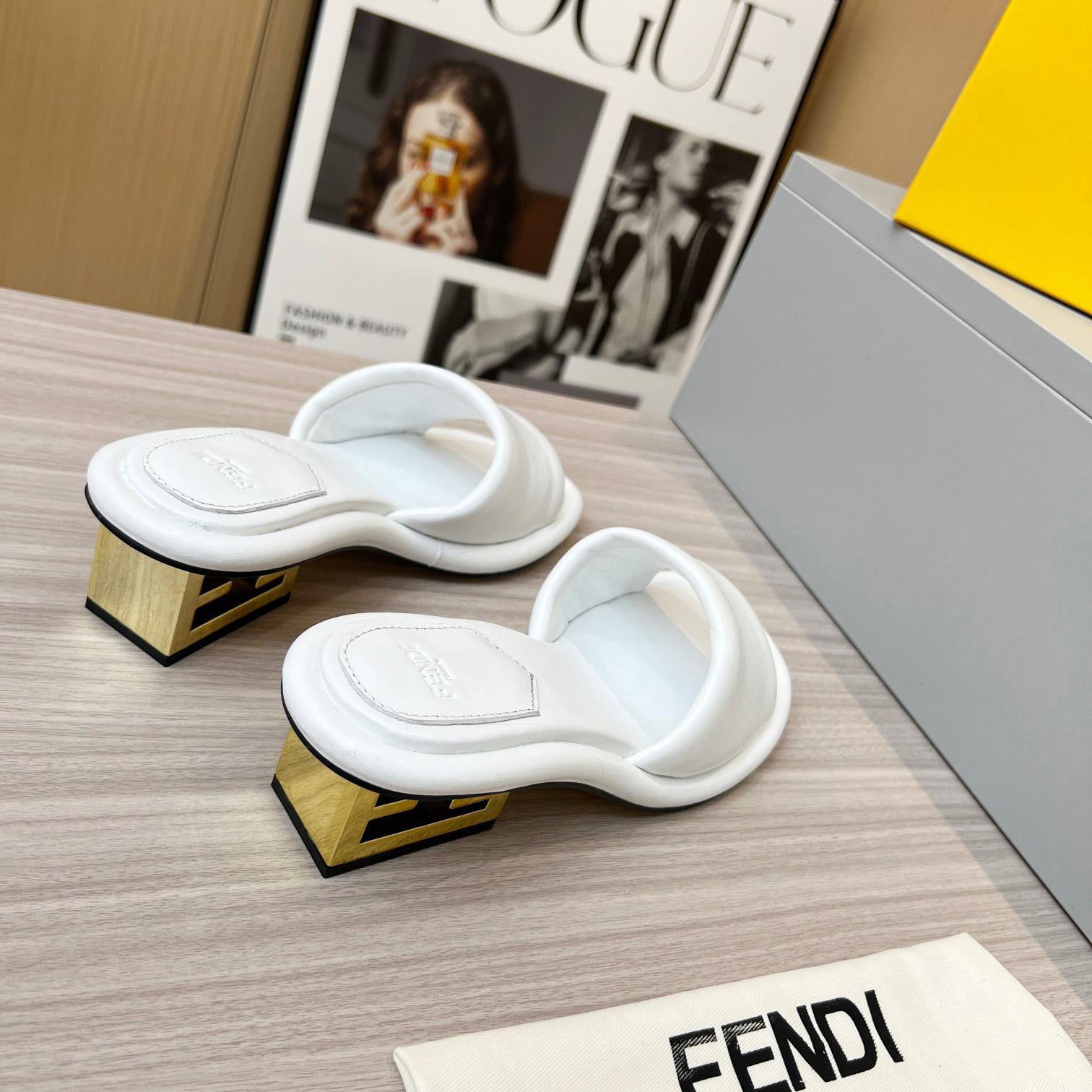Fendi Baguette White Nappa Leather Slides - DopestKickz