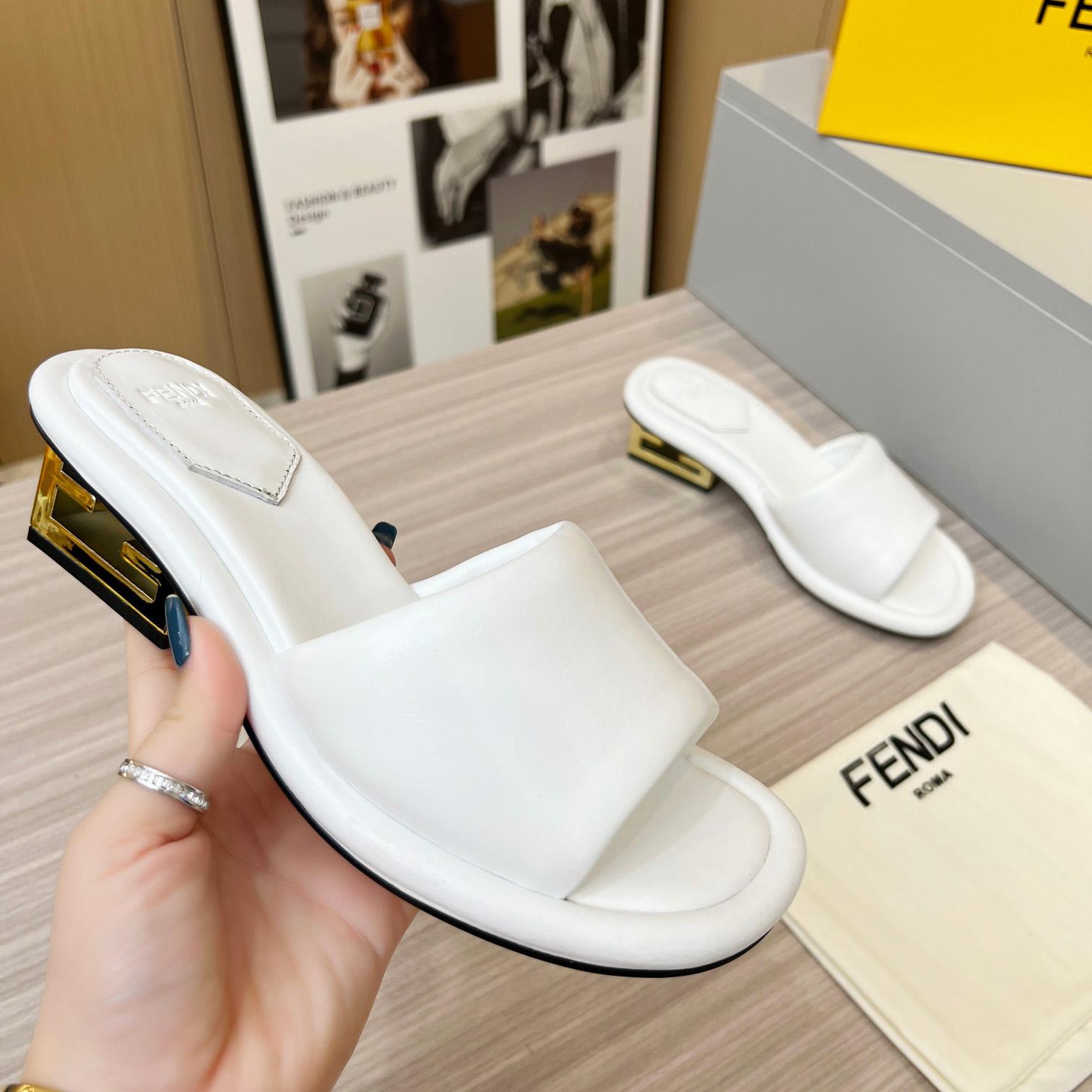 Fendi Baguette White Nappa Leather Slides - DopestKickz