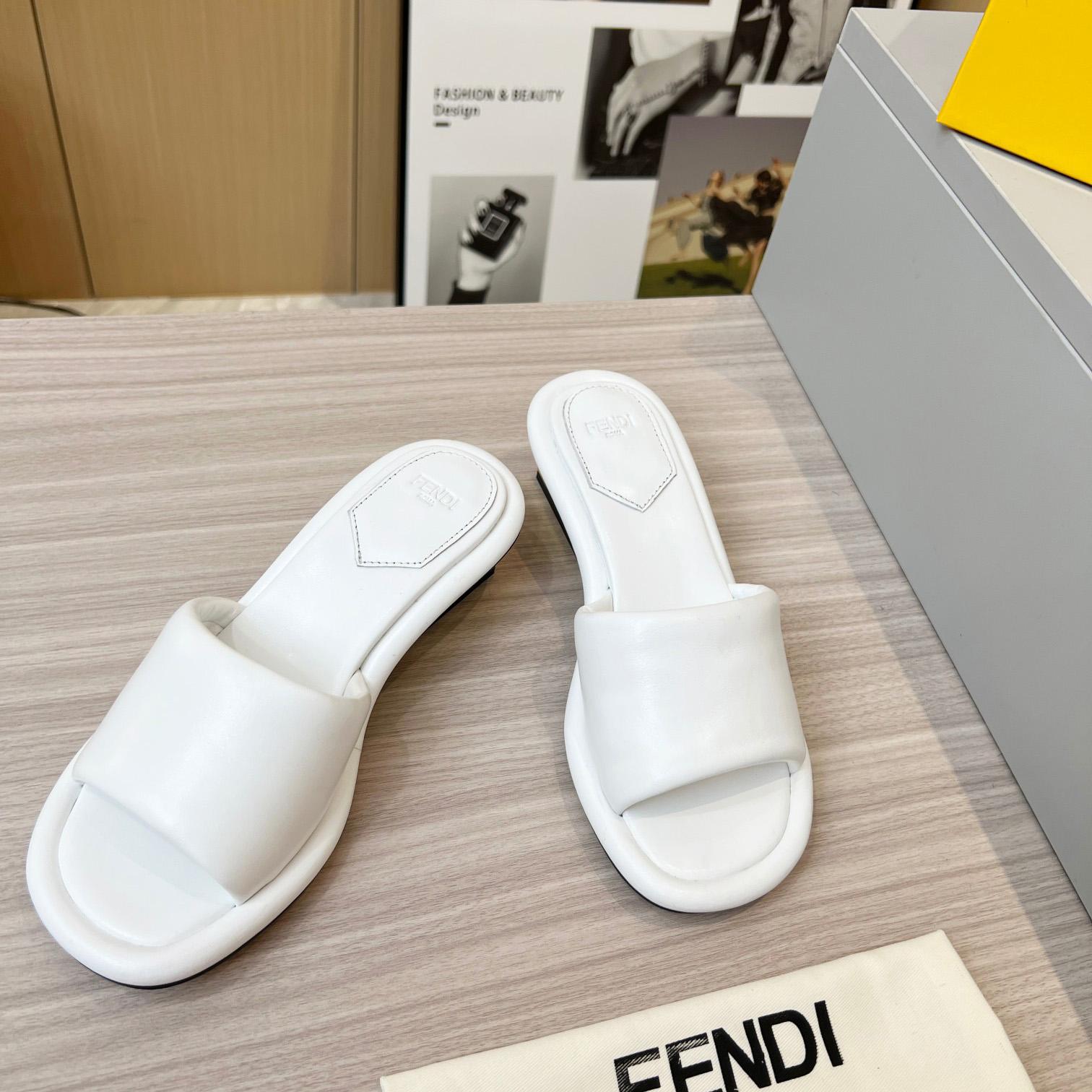 Fendi Baguette White Nappa Leather Slides - DopestKickz