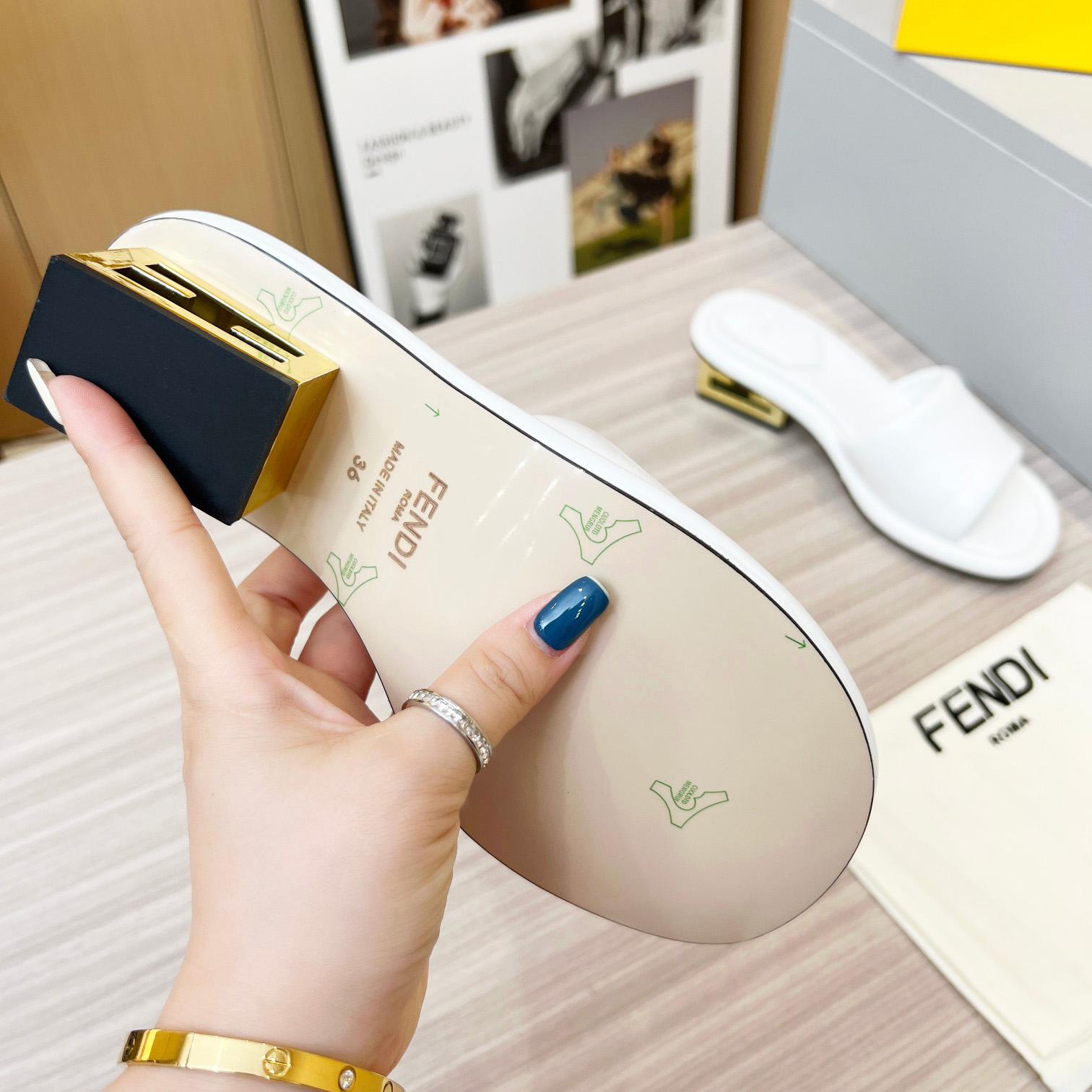 Fendi Baguette White Nappa Leather Slides - DopestKickz