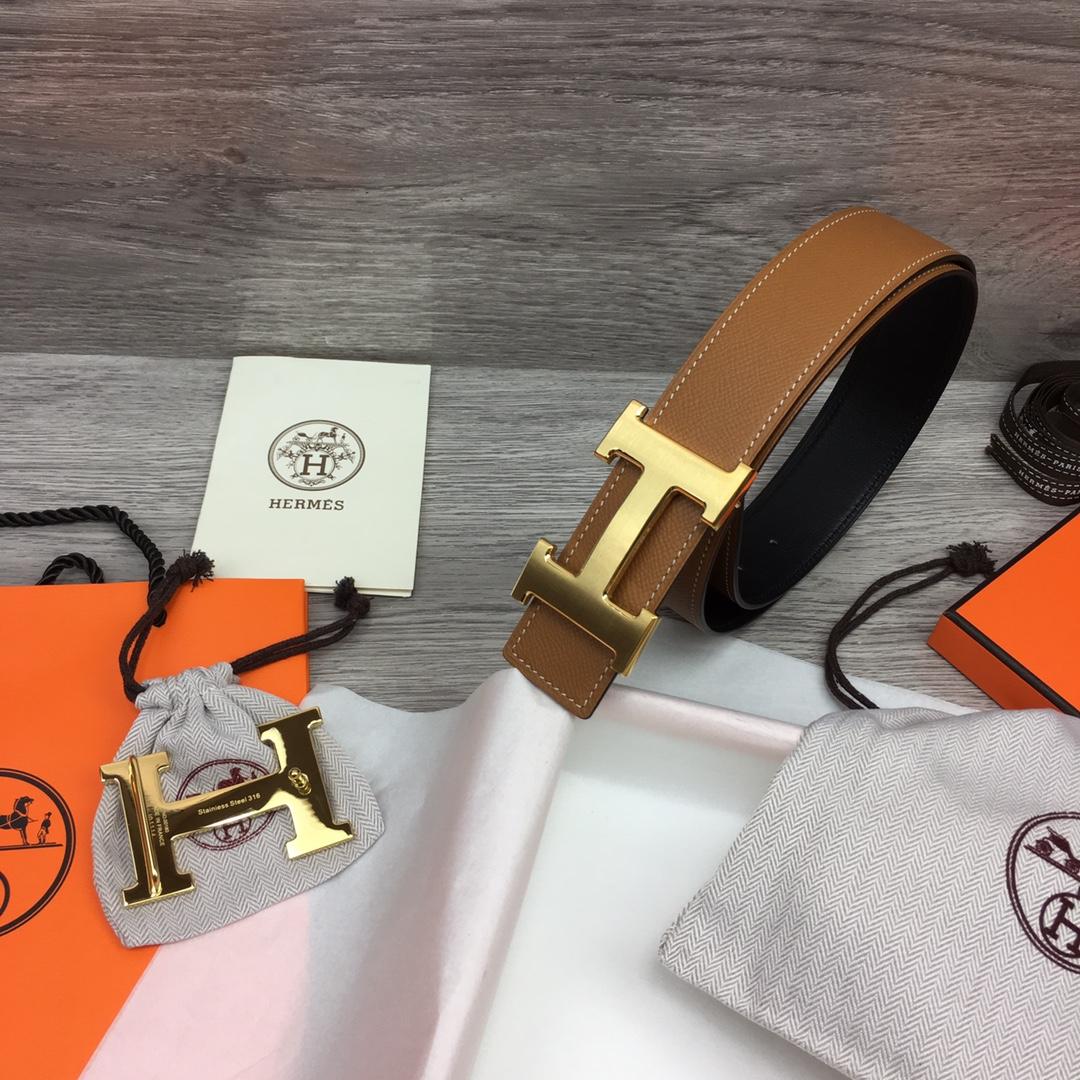 Hermes Brown Leather H Buckle Belt - DopestKickz