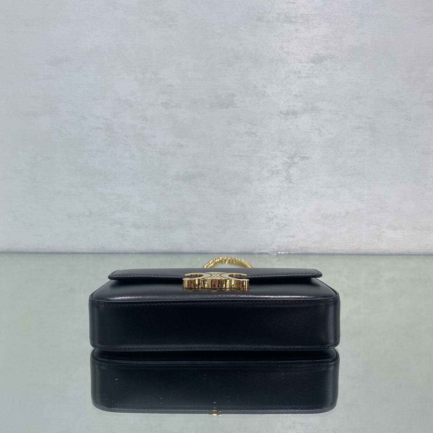 Celine Chain Box Triomphe Bag In Shiny Calfskin - DopestKickz