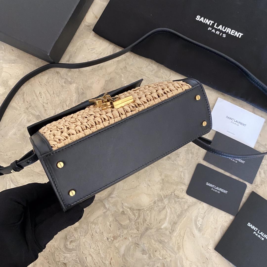 Saint Laurent Cassandra Mini Top Handle Bag In Raffia And Vegetable-Tanned Leather - DopestKickz