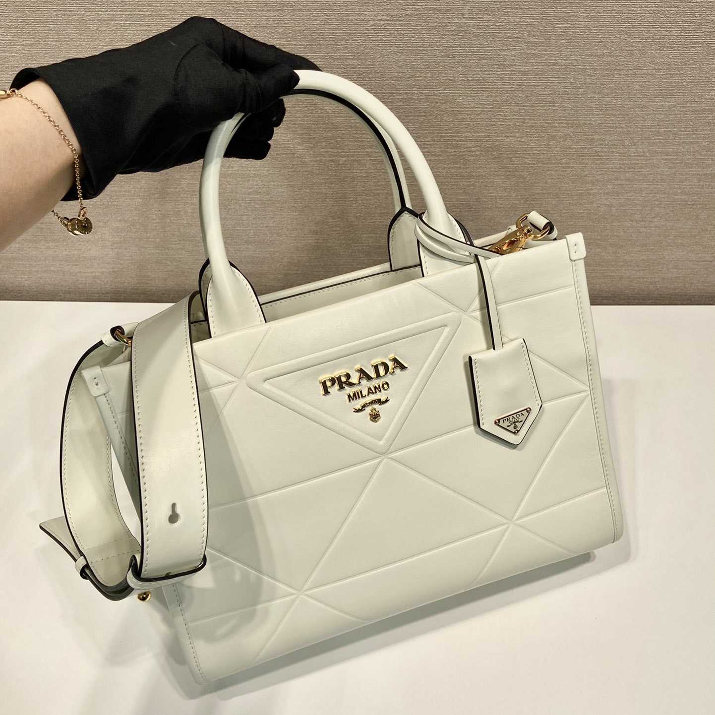 Prada Small Leather Prada Symbole Bag With Topstitching - DopestKickz