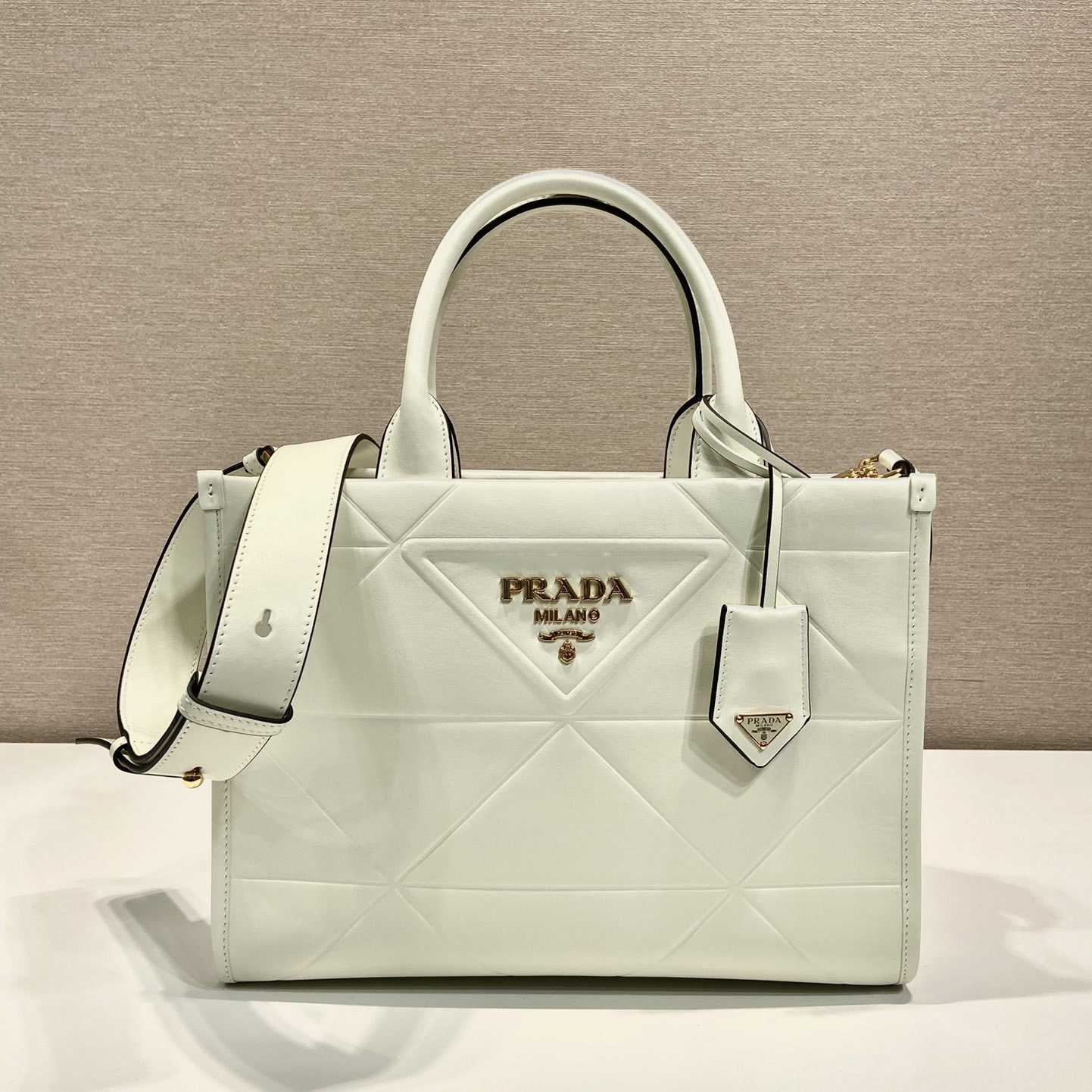 Prada Small Leather Prada Symbole Bag With Topstitching - DopestKickz