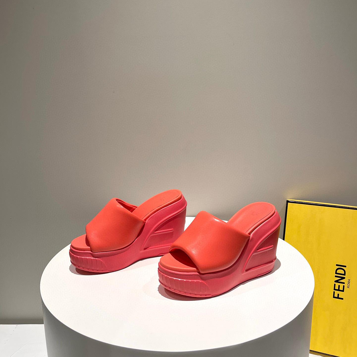 Fendi Fashion Show Red Nappa Leather Slides - DopestKickz