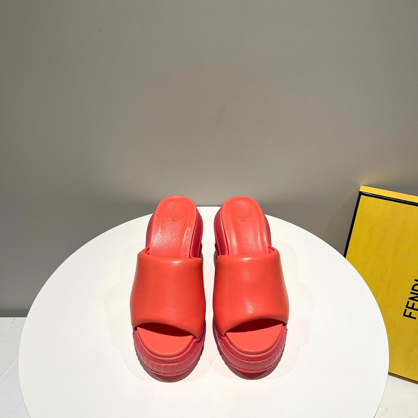 Fendi Fashion Show Red Nappa Leather Slides - DopestKickz
