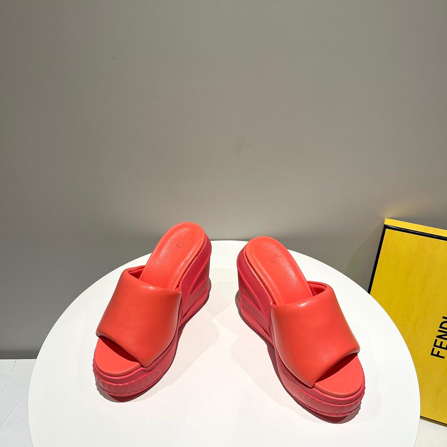 Fendi Fashion Show Red Nappa Leather Slides - DopestKickz