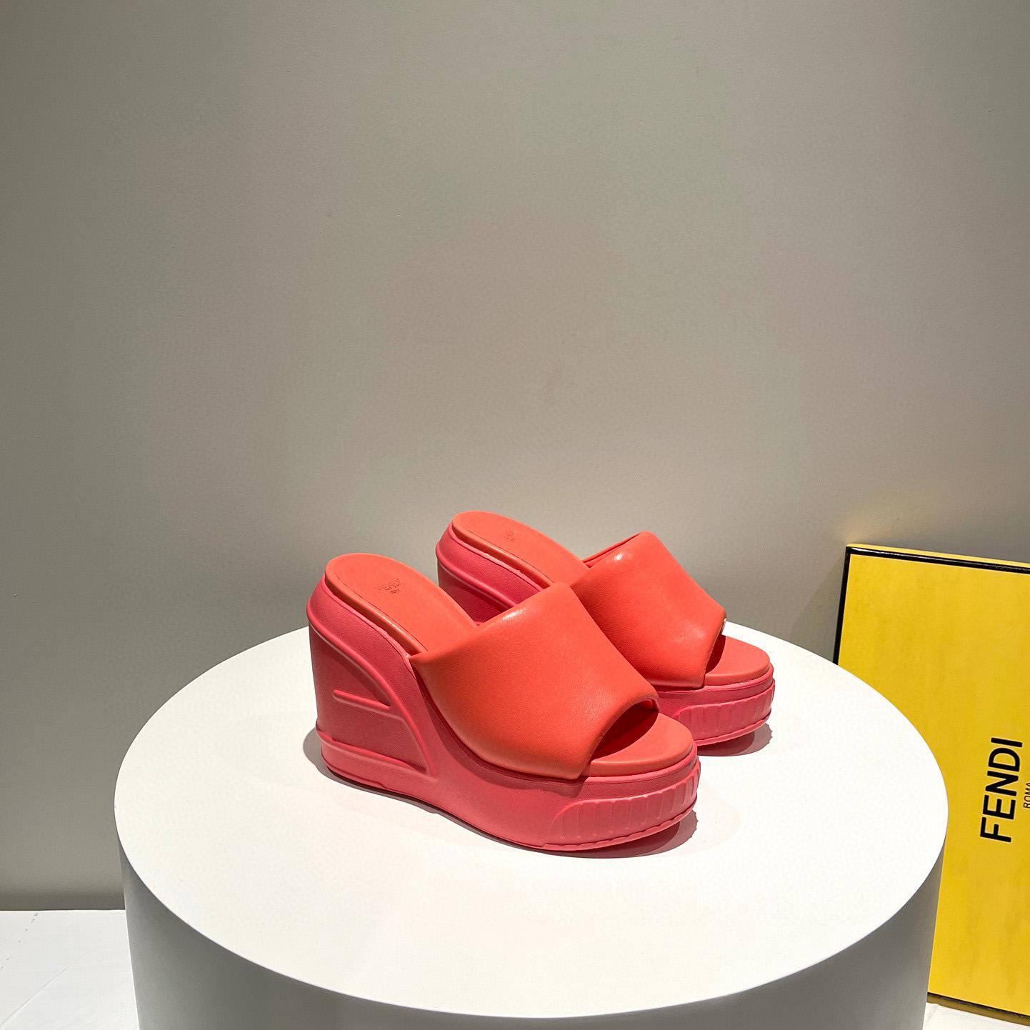 Fendi Fashion Show Red Nappa Leather Slides - DopestKickz