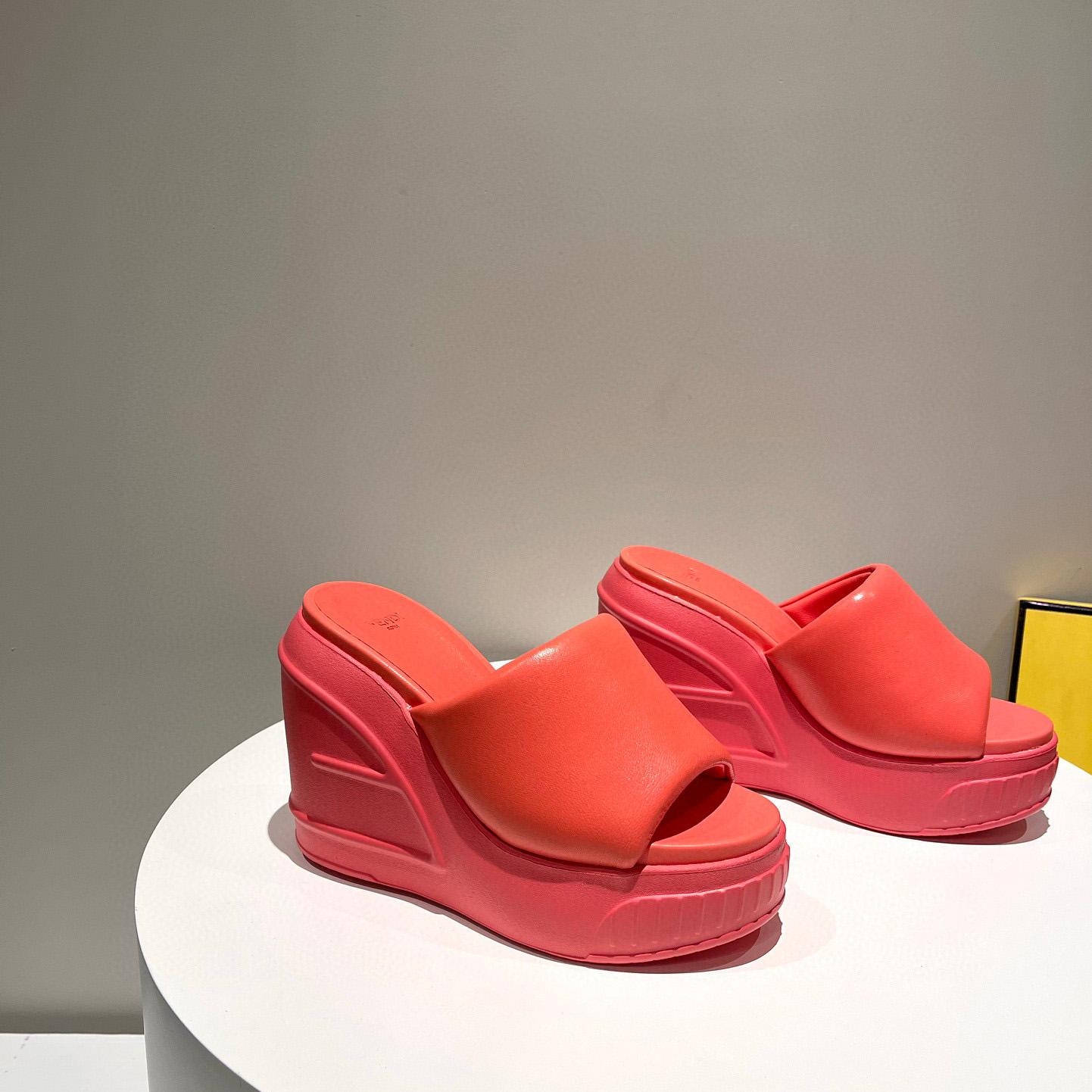 Fendi Fashion Show Red Nappa Leather Slides - DopestKickz
