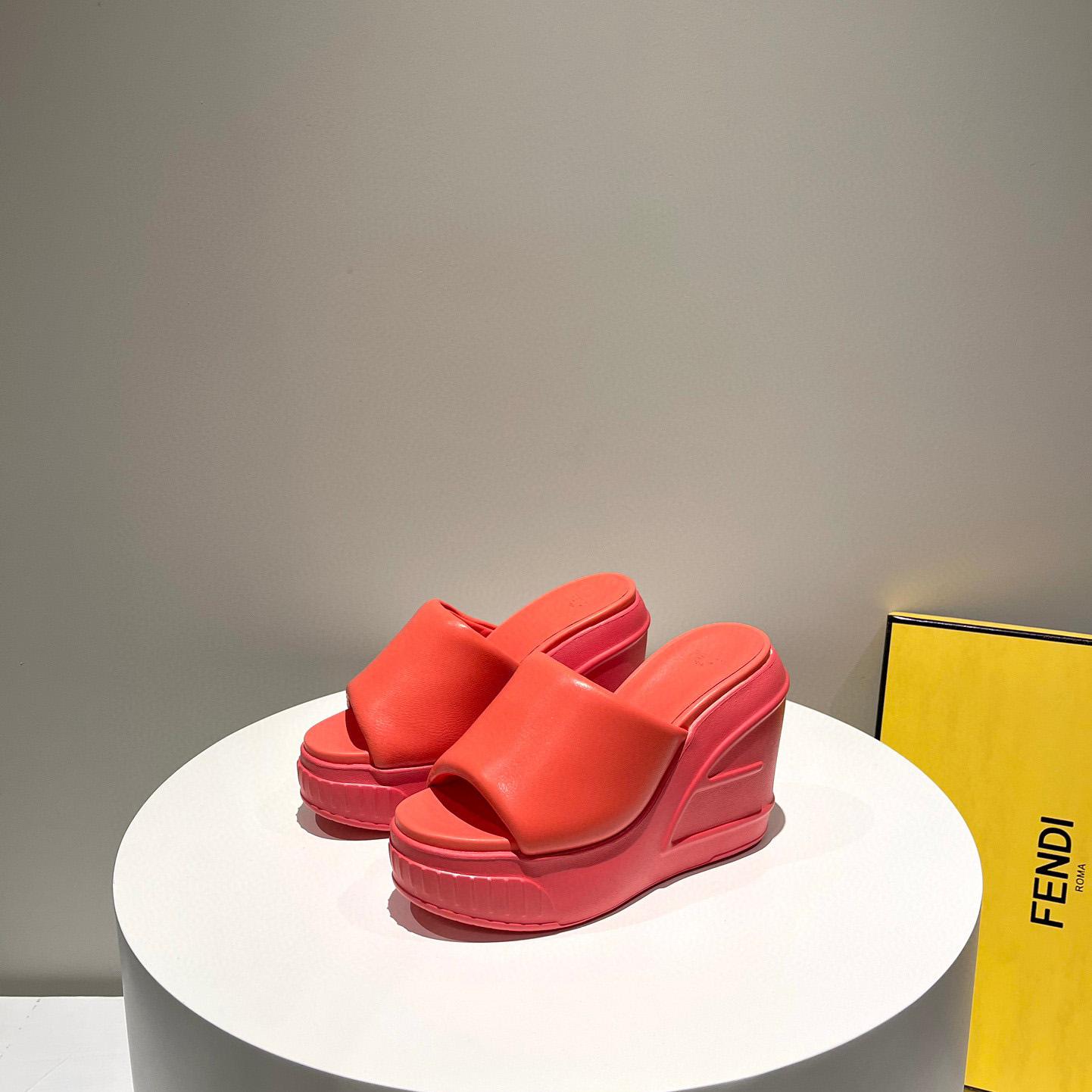 Fendi Fashion Show Red Nappa Leather Slides - DopestKickz