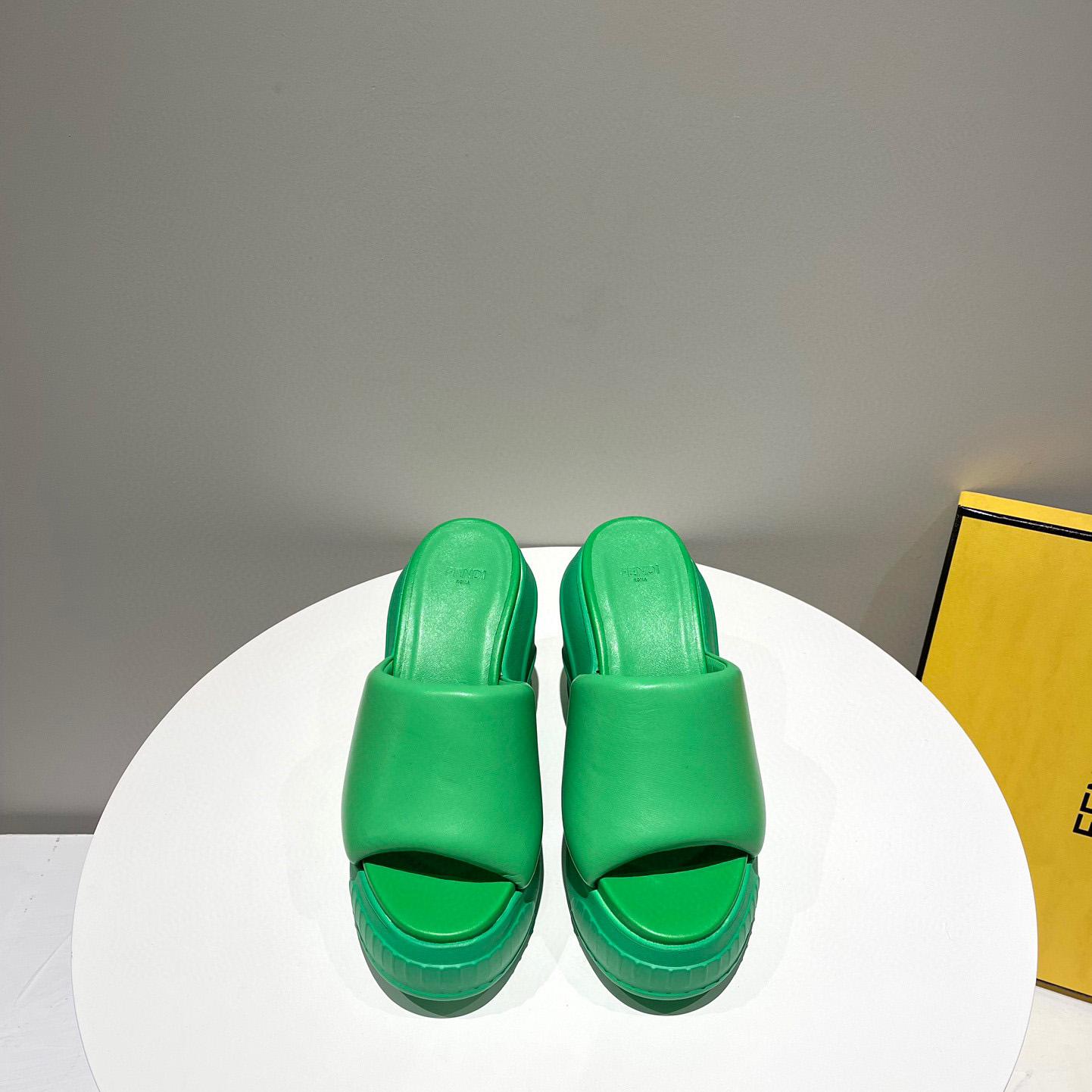Fendi Fashion Show Green Nappa Leather Slides - DopestKickz