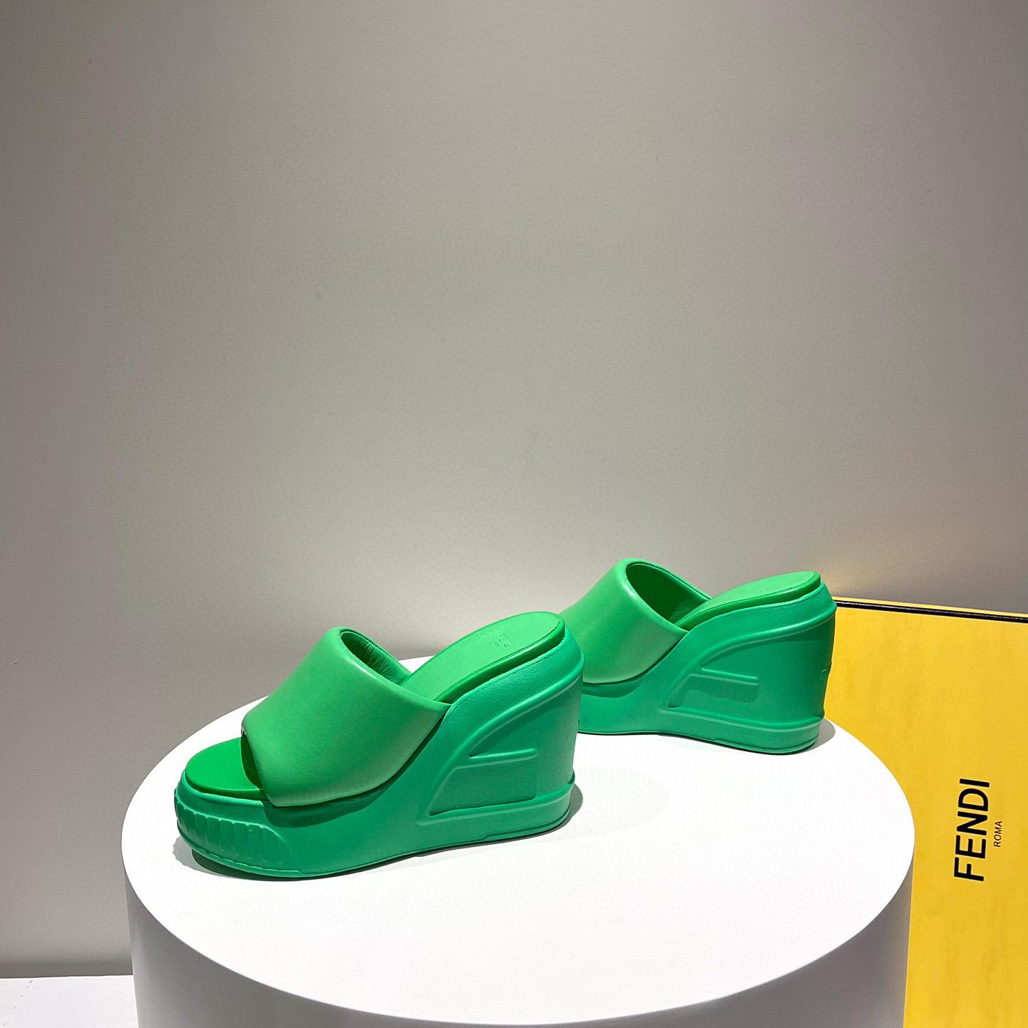 Fendi Fashion Show Green Nappa Leather Slides - DopestKickz