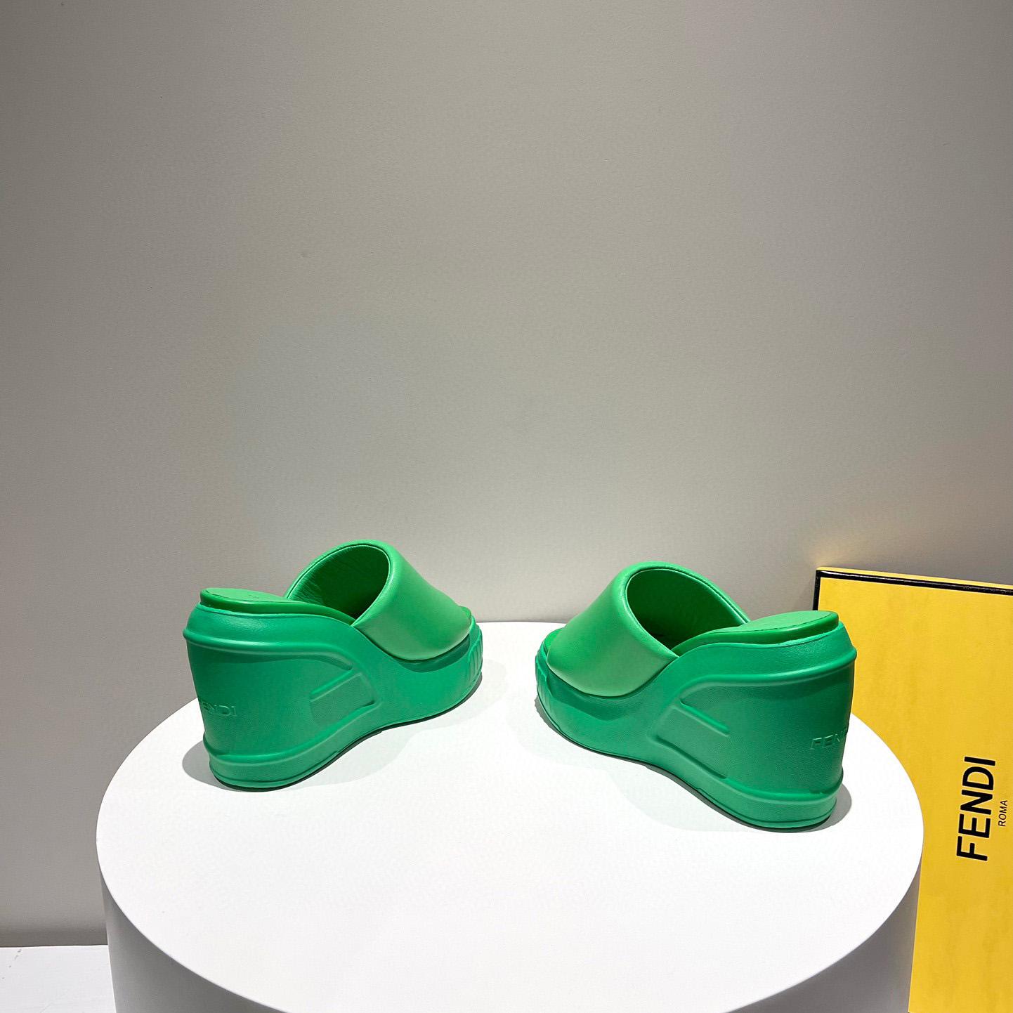 Fendi Fashion Show Green Nappa Leather Slides - DopestKickz