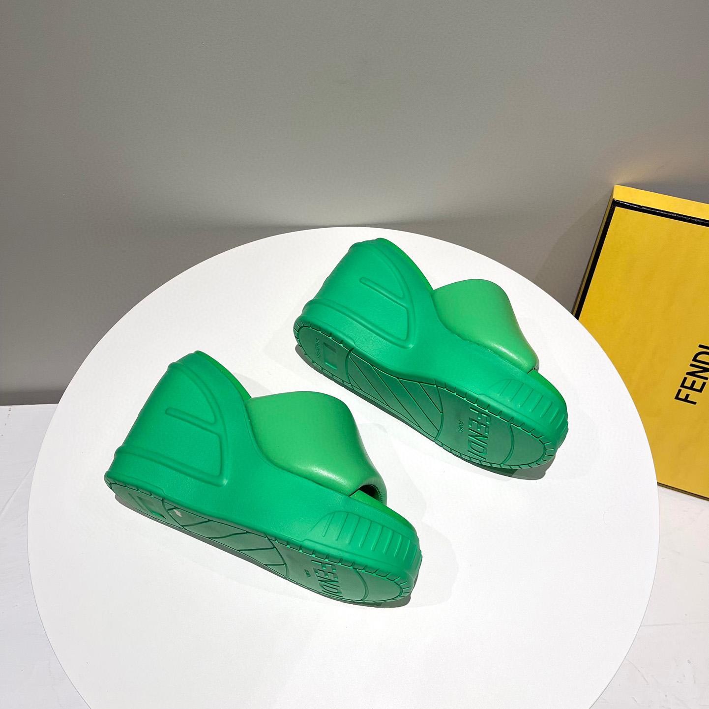 Fendi Fashion Show Green Nappa Leather Slides - DopestKickz
