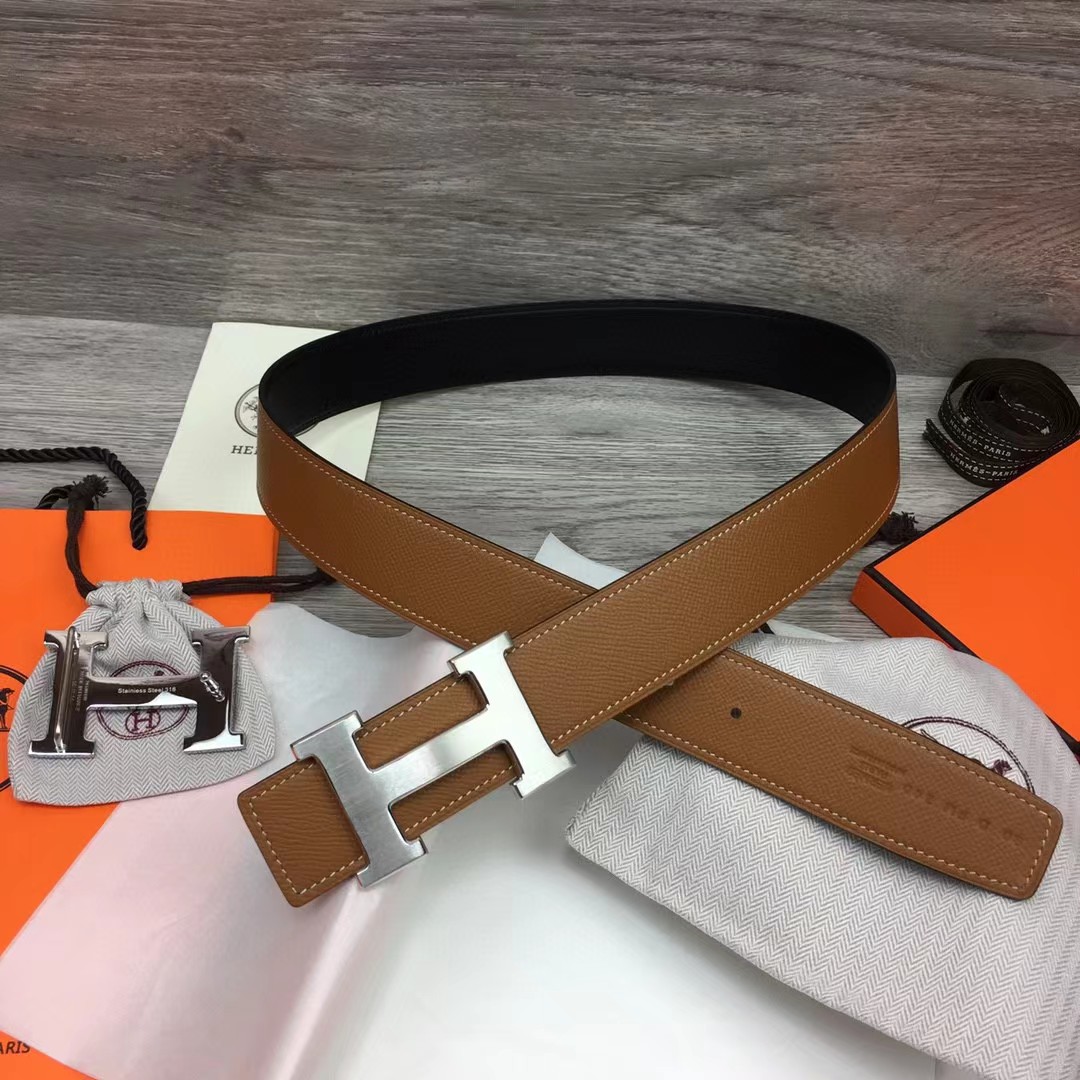 Hermes Brown Leather H Buckle Belt - DopestKickz