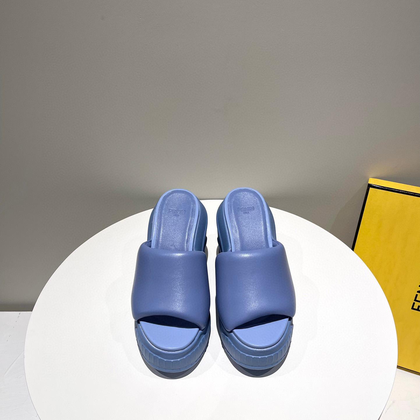 Fendi Fashion Show Blue Nappa Leather Slides - DopestKickz