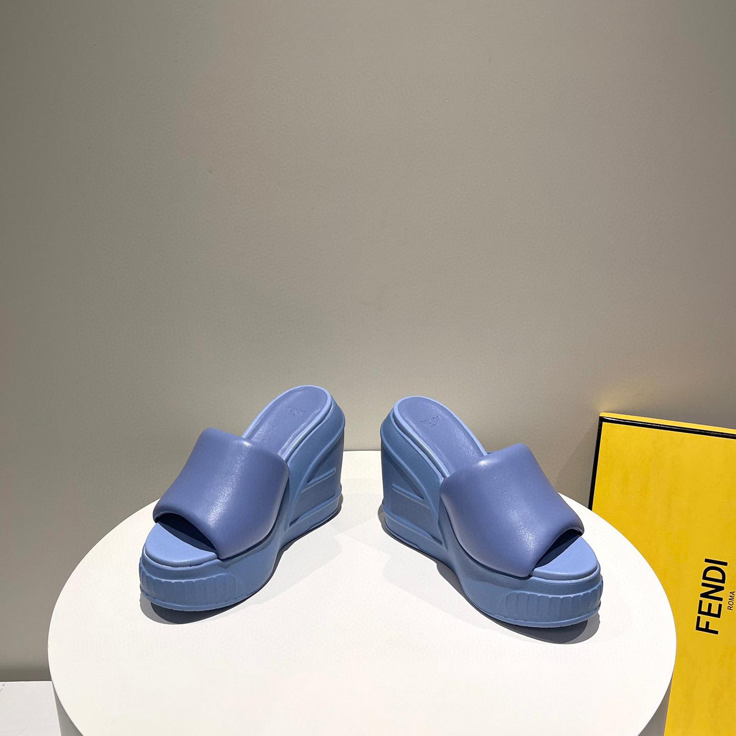 Fendi Fashion Show Blue Nappa Leather Slides - DopestKickz