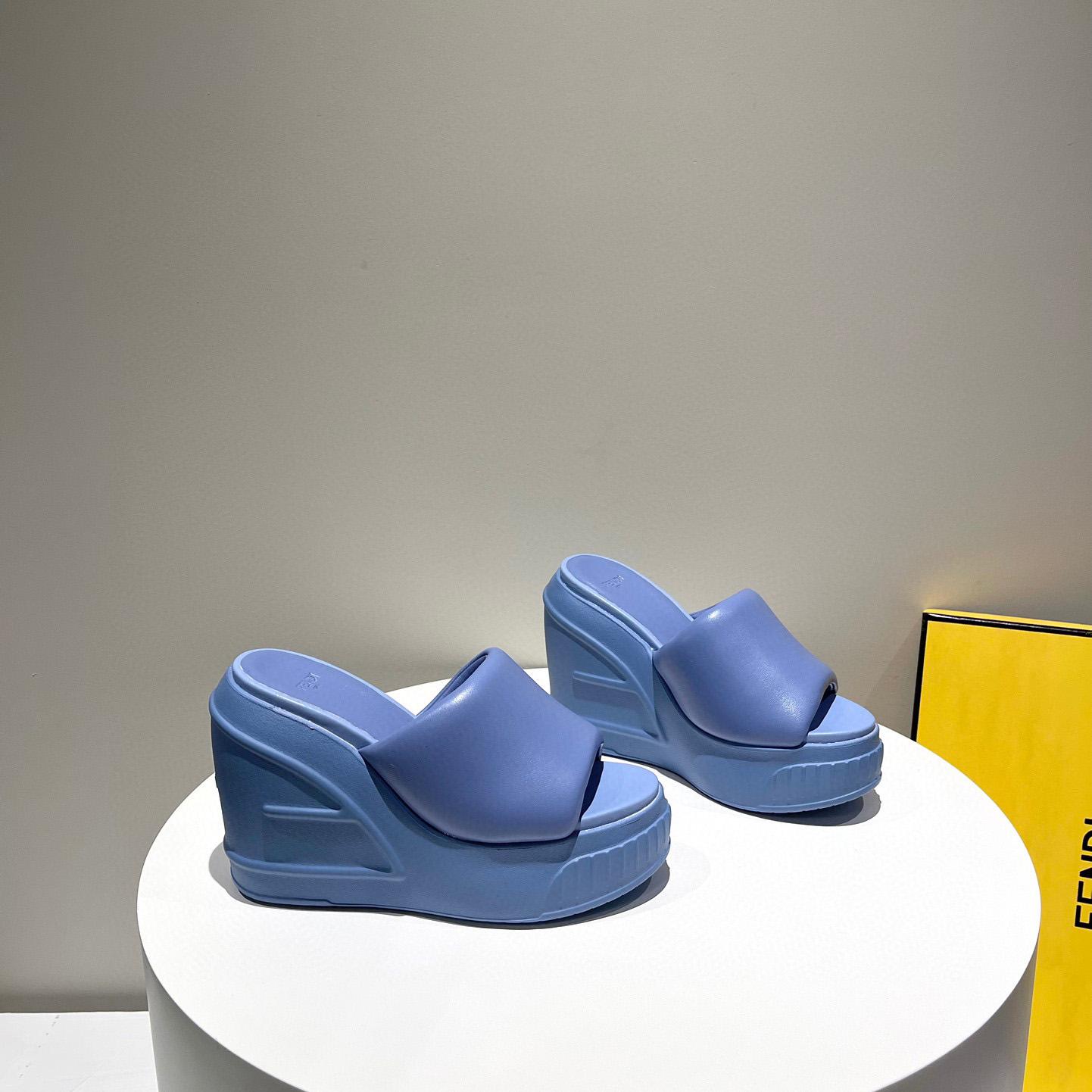 Fendi Fashion Show Blue Nappa Leather Slides - DopestKickz