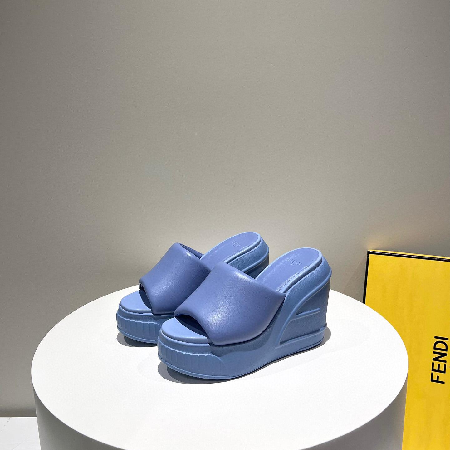 Fendi Fashion Show Blue Nappa Leather Slides - DopestKickz