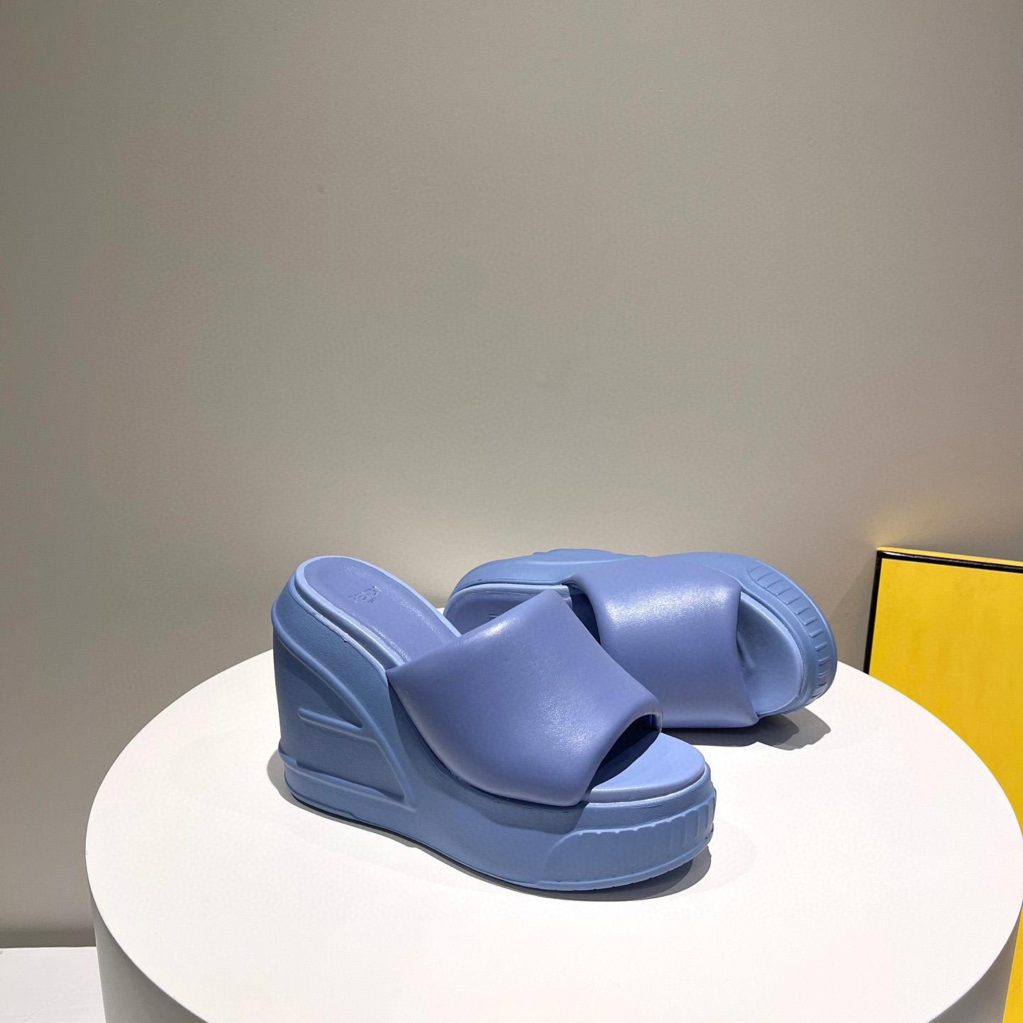 Fendi Fashion Show Blue Nappa Leather Slides - DopestKickz