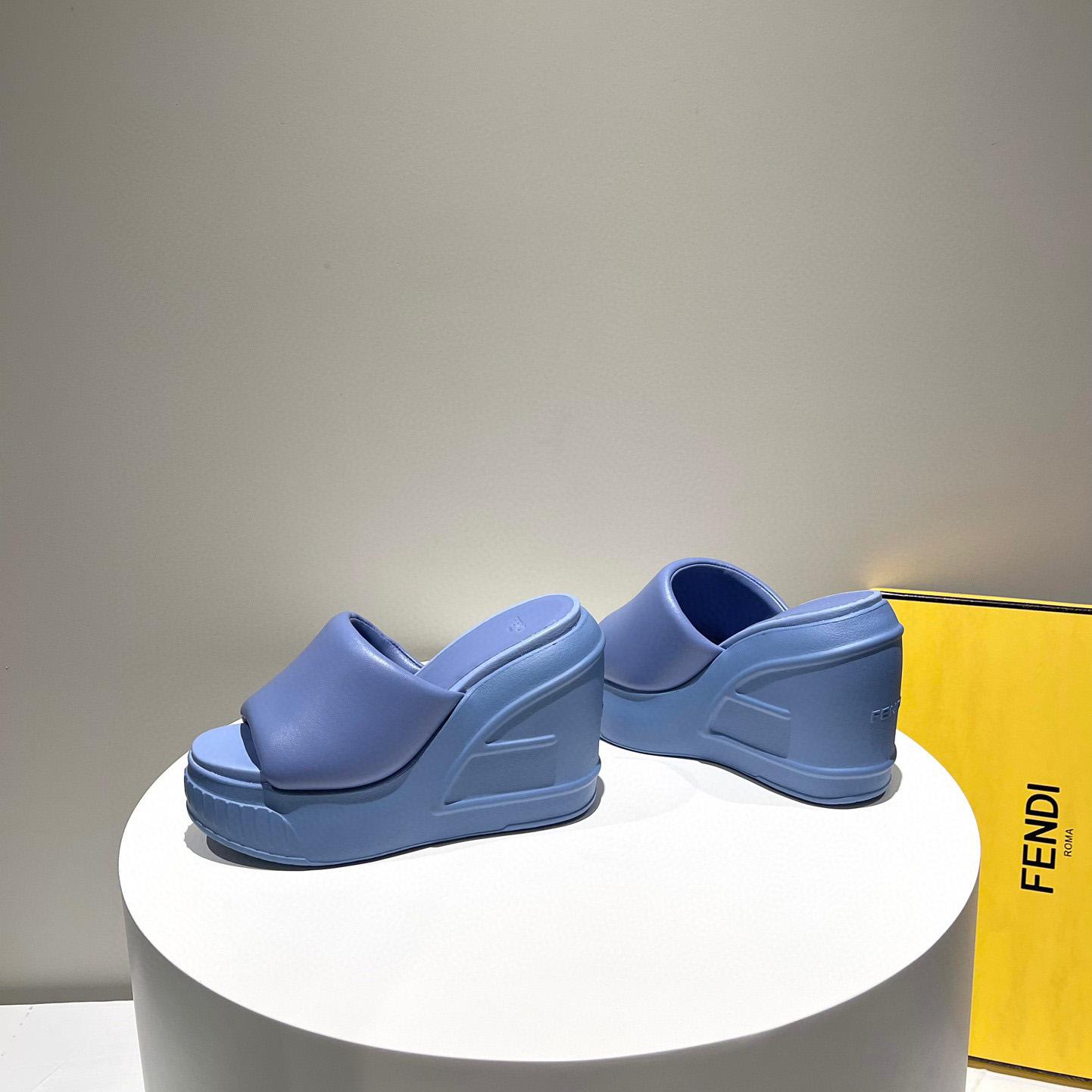 Fendi Fashion Show Blue Nappa Leather Slides - DopestKickz