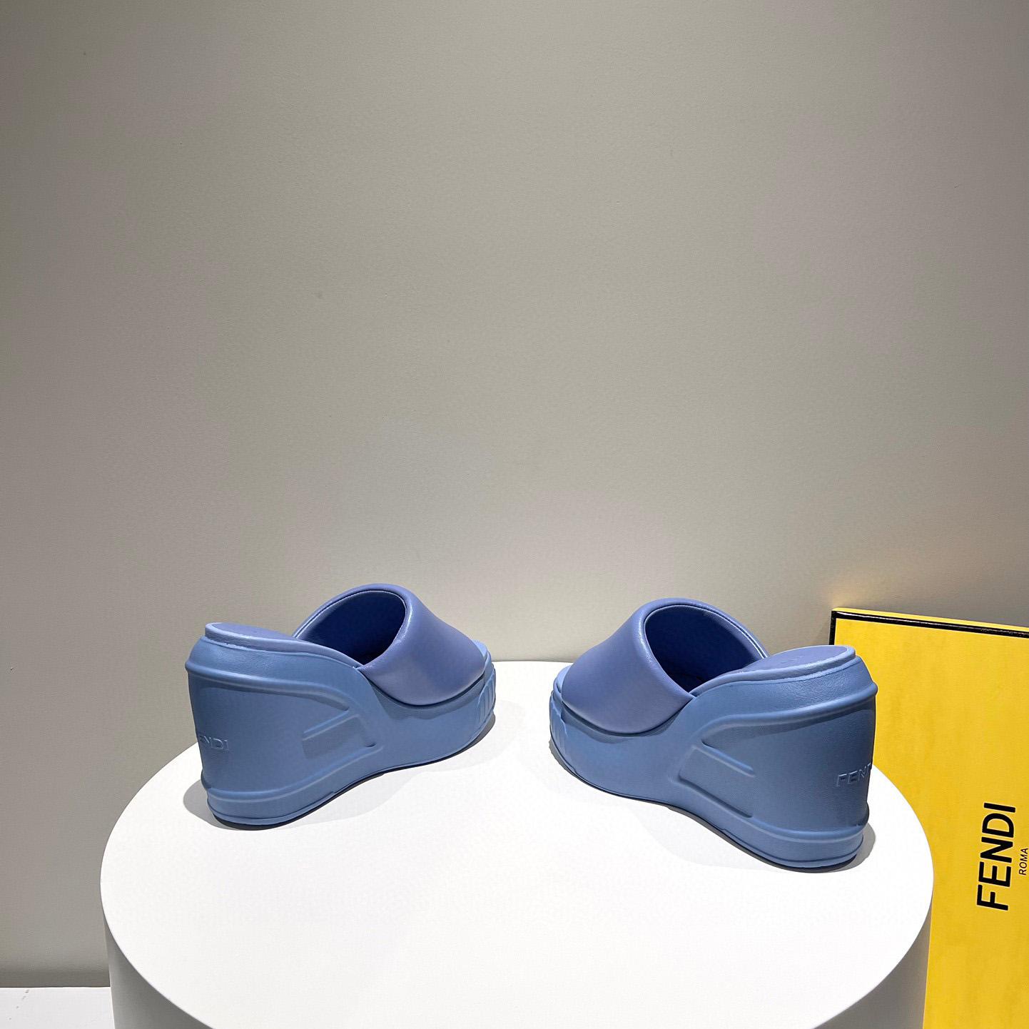 Fendi Fashion Show Blue Nappa Leather Slides - DopestKickz