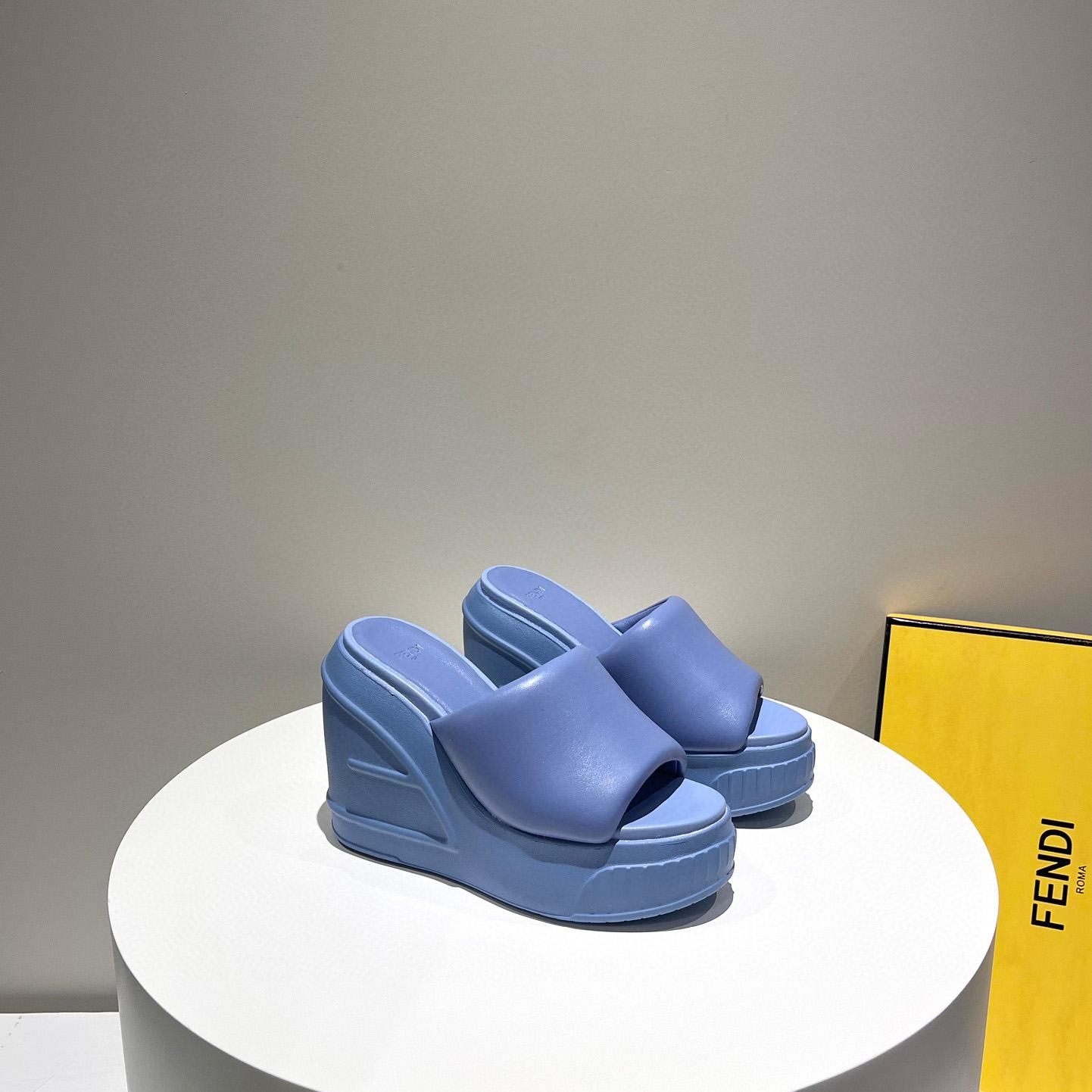 Fendi Fashion Show Blue Nappa Leather Slides - DopestKickz