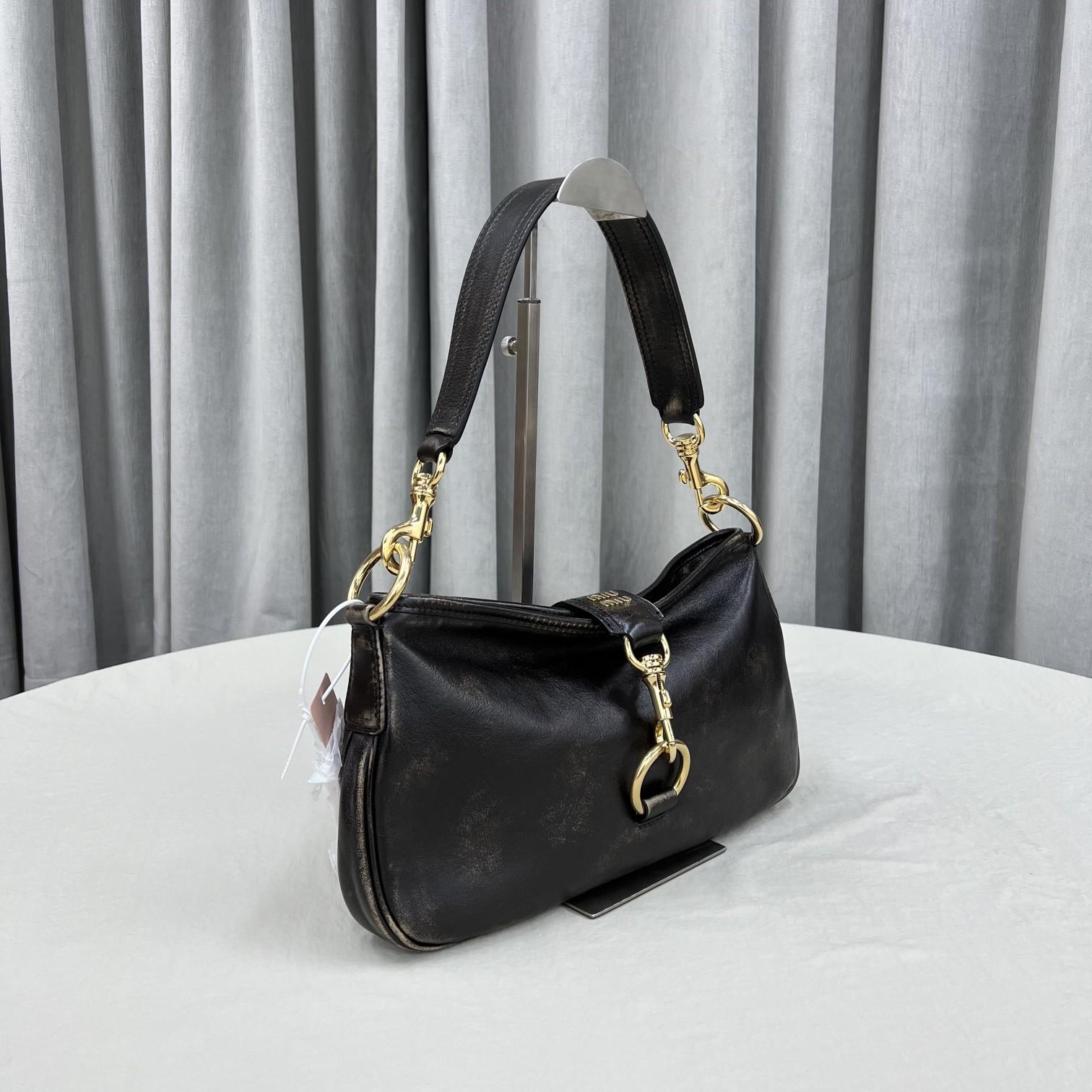 Miu Miu Leather Shoulder Bag With Snap Hook - DopestKickz