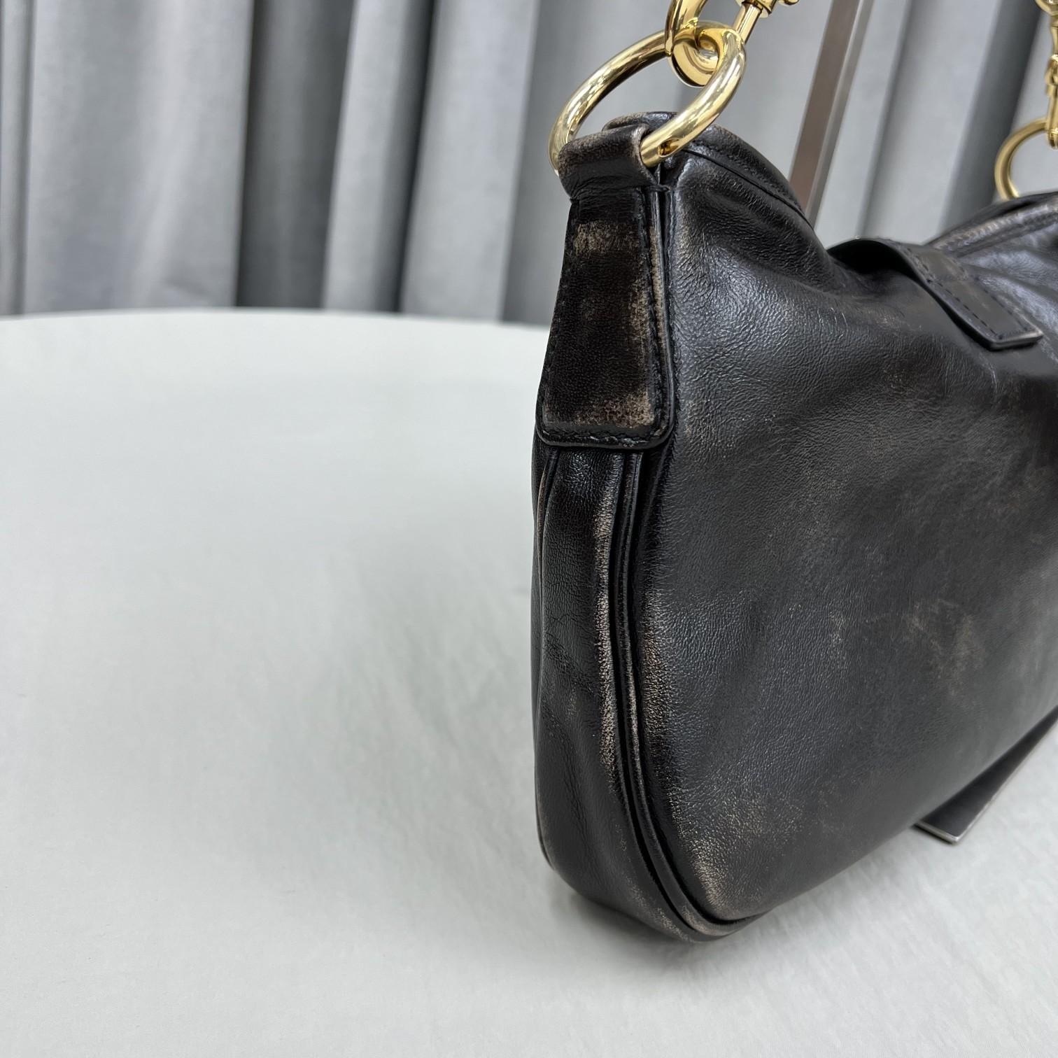 Miu Miu Leather Shoulder Bag With Snap Hook - DopestKickz