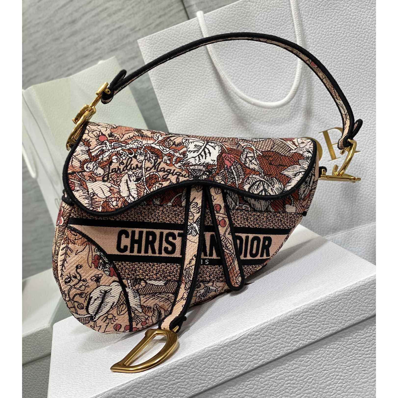 Dior Saddle Bag Metallic Pink Brocart Embroidery - DopestKickz