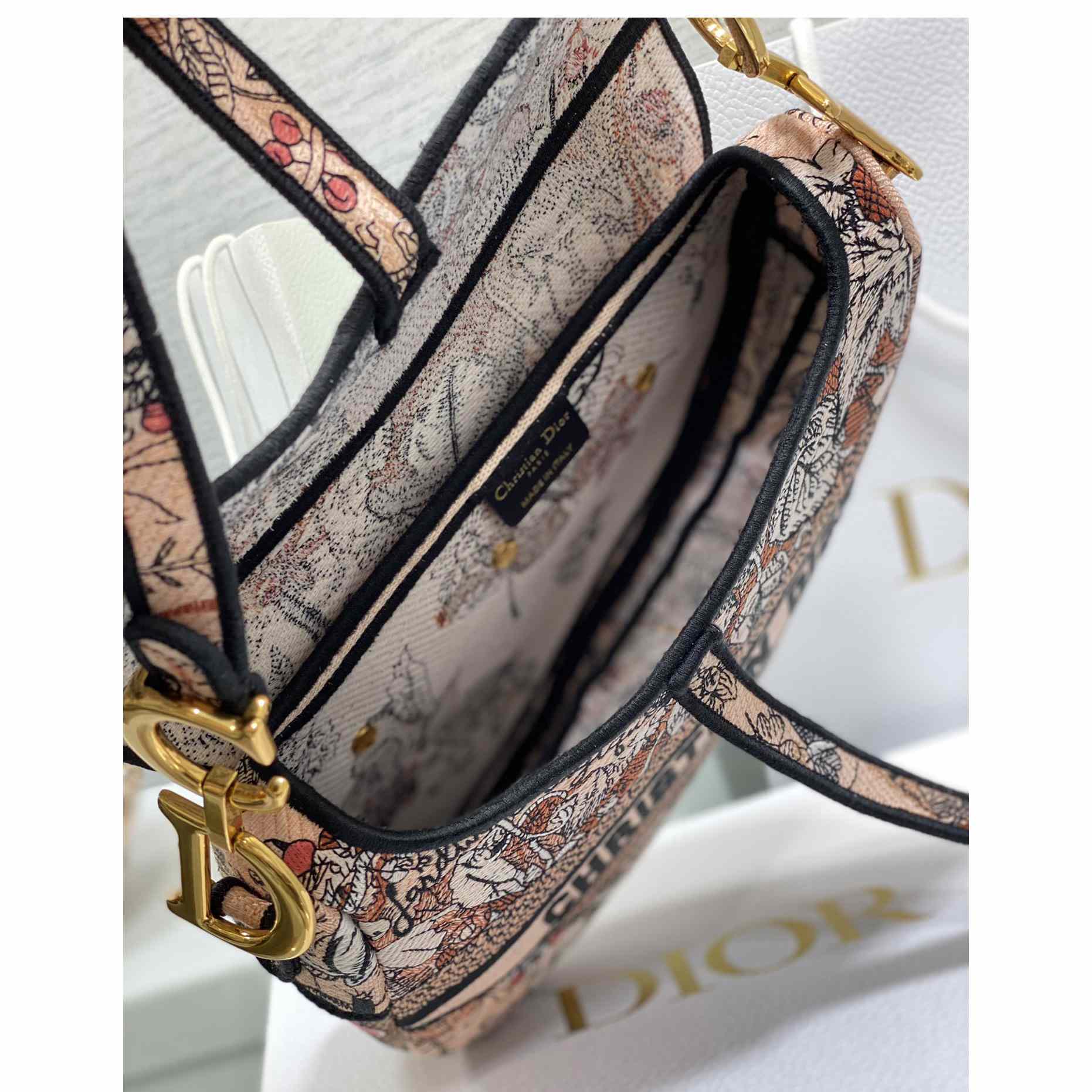 Dior Saddle Bag Metallic Pink Brocart Embroidery - DopestKickz