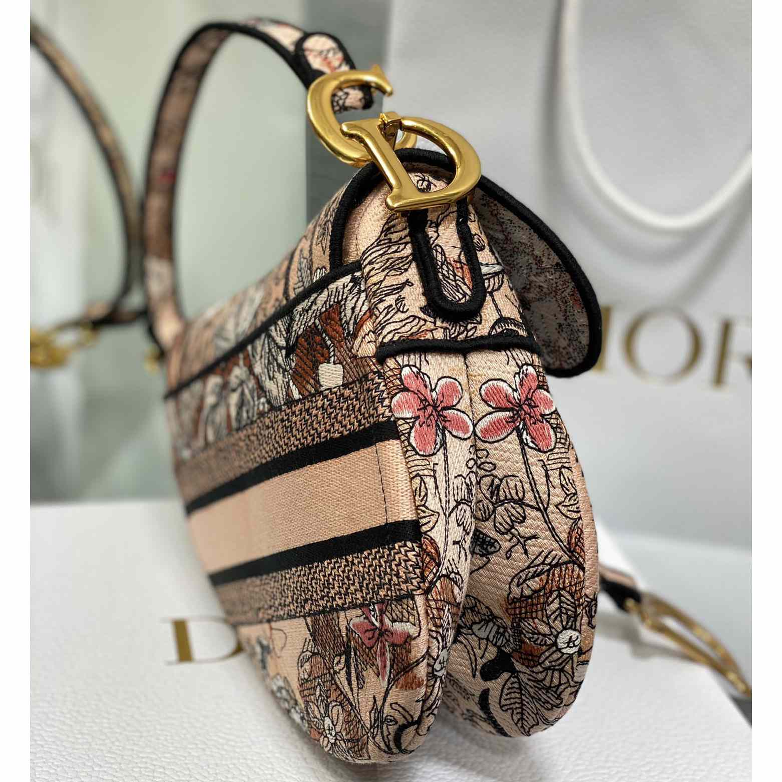 Dior Saddle Bag Metallic Pink Brocart Embroidery - DopestKickz