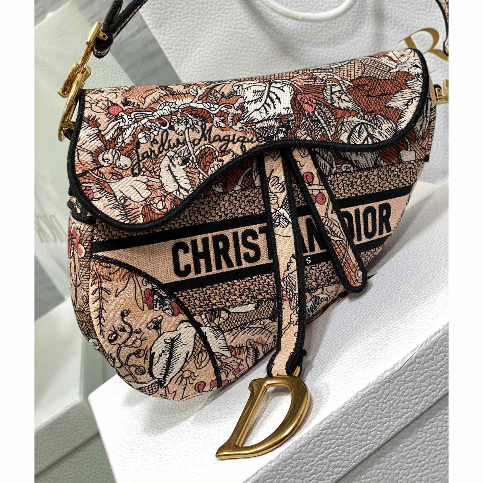 Dior Saddle Bag Metallic Pink Brocart Embroidery - DopestKickz