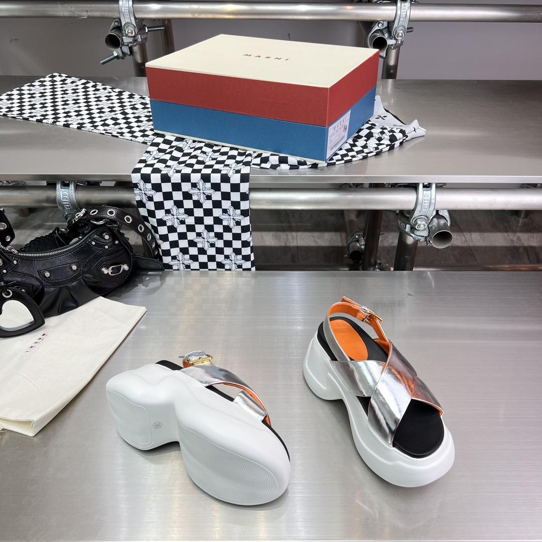 Marni Silver Mirrored Leather Criss-cross Aras 23 Sandal - DopestKickz