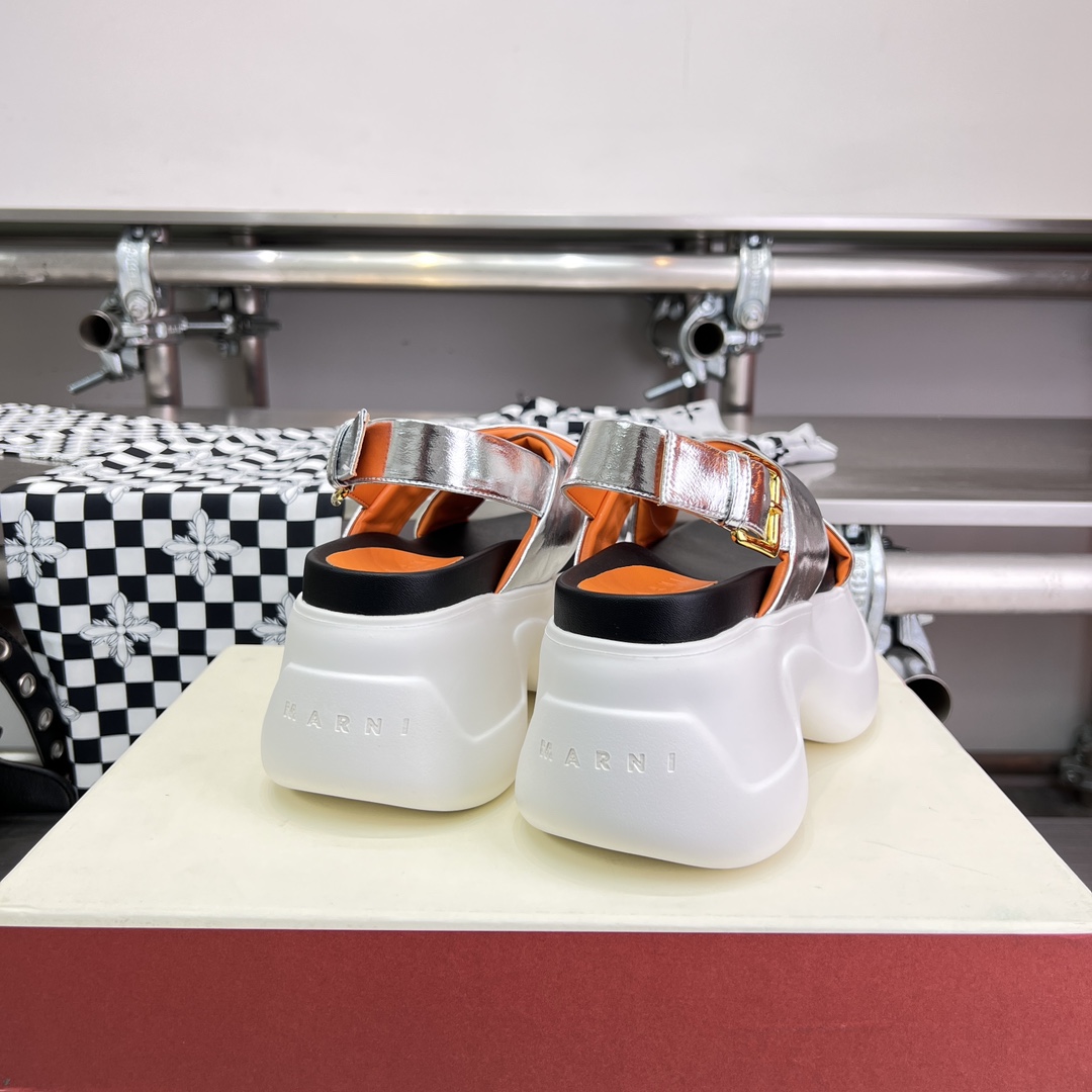 Marni Silver Mirrored Leather Criss-cross Aras 23 Sandal - DopestKickz