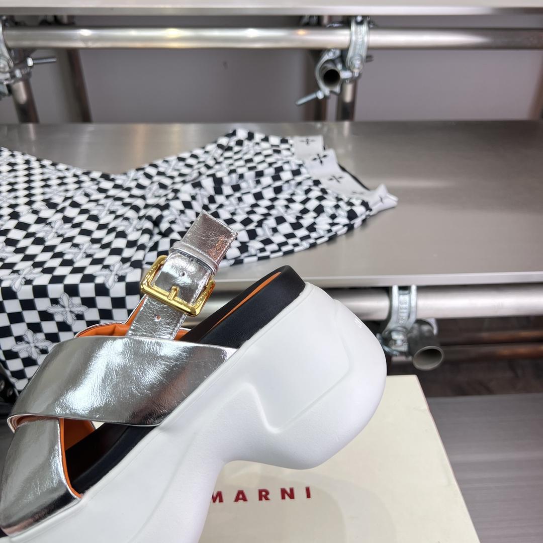 Marni Silver Mirrored Leather Criss-cross Aras 23 Sandal - DopestKickz