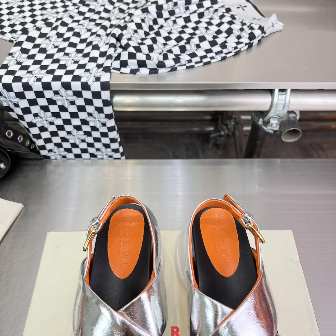 Marni Silver Mirrored Leather Criss-cross Aras 23 Sandal - DopestKickz