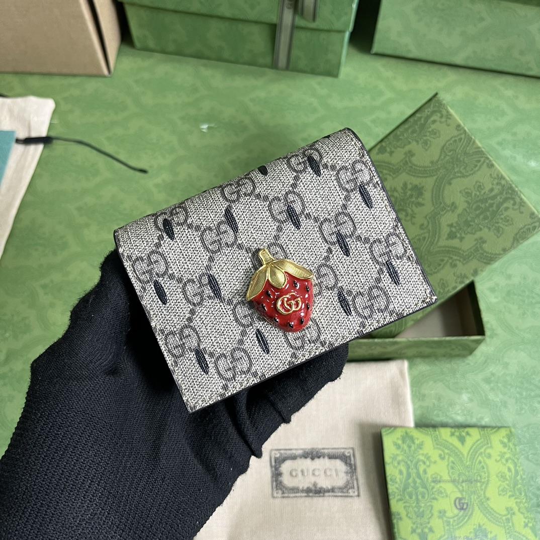 Gucci Card Case Wallet With Double G Strawberry - DopestKickz