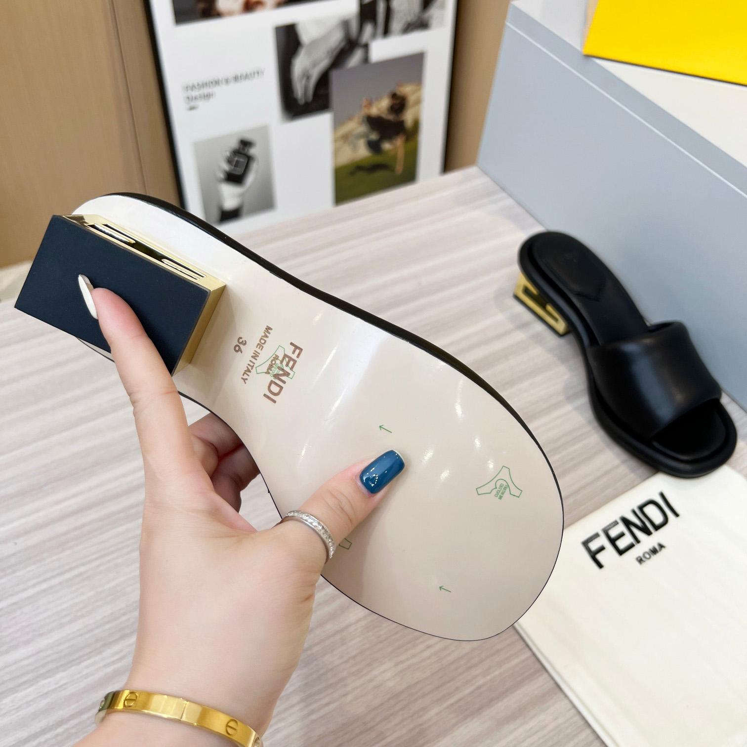 Fendi Baguette Black Nappa Leather Slides - DopestKickz