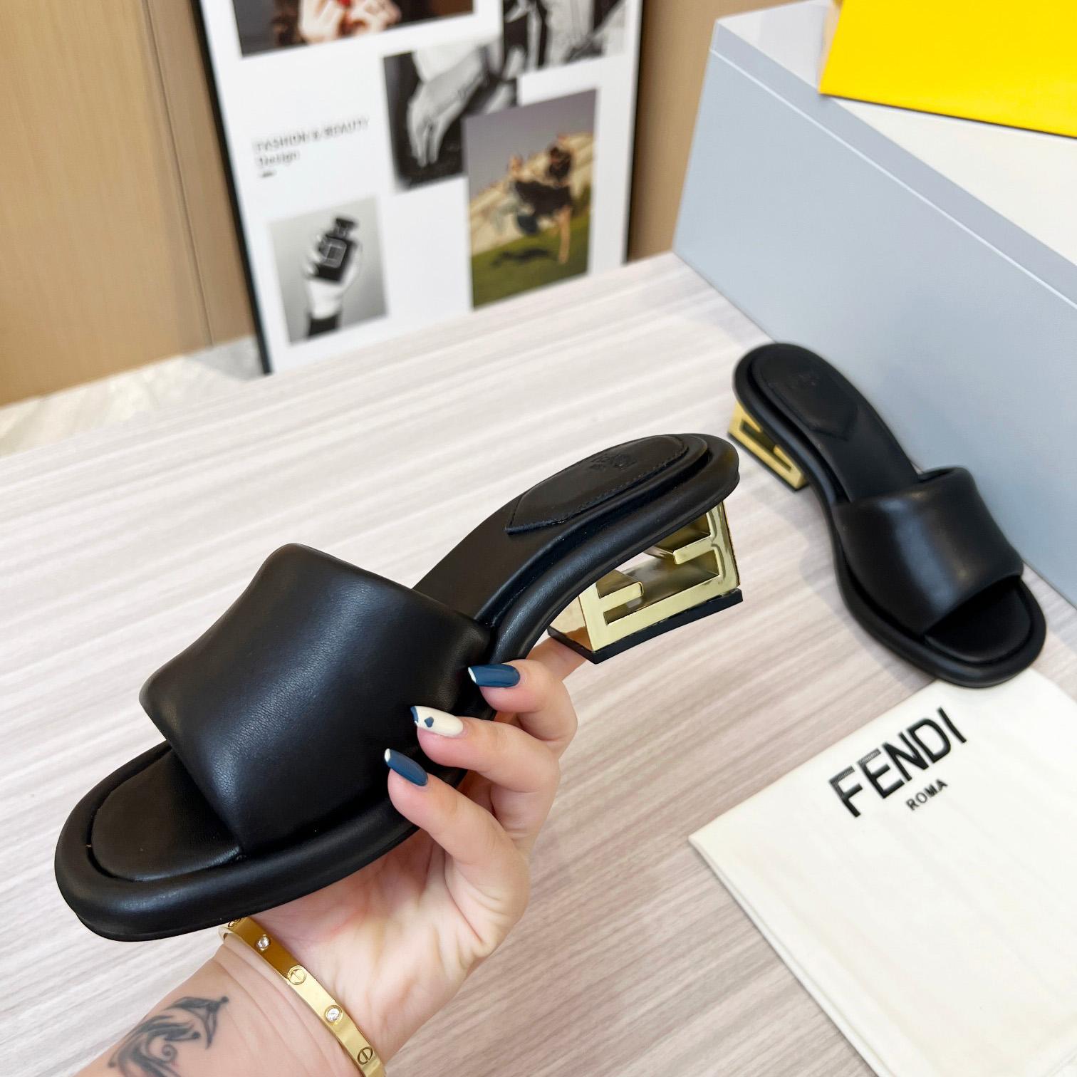 Fendi Baguette Black Nappa Leather Slides - DopestKickz