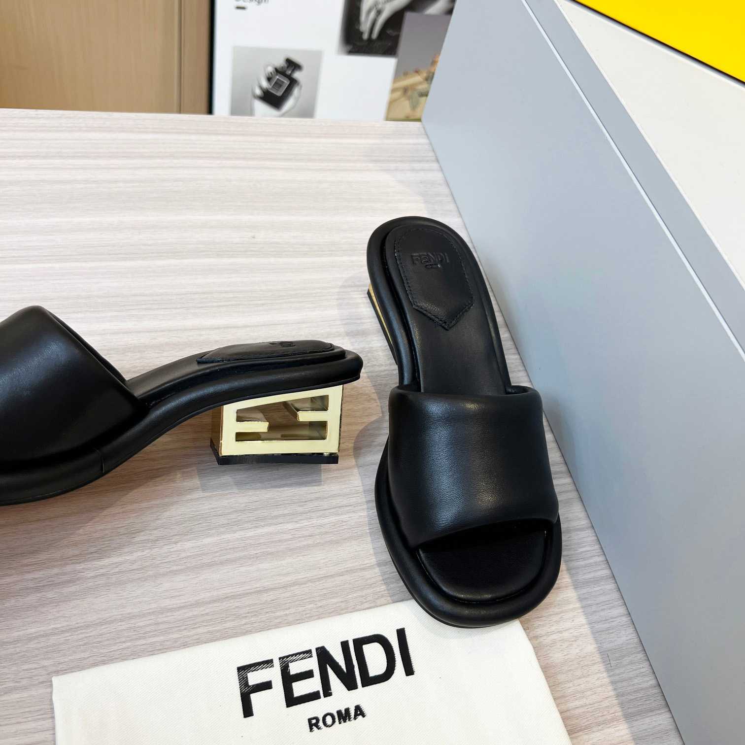 Fendi Baguette Black Nappa Leather Slides - DopestKickz